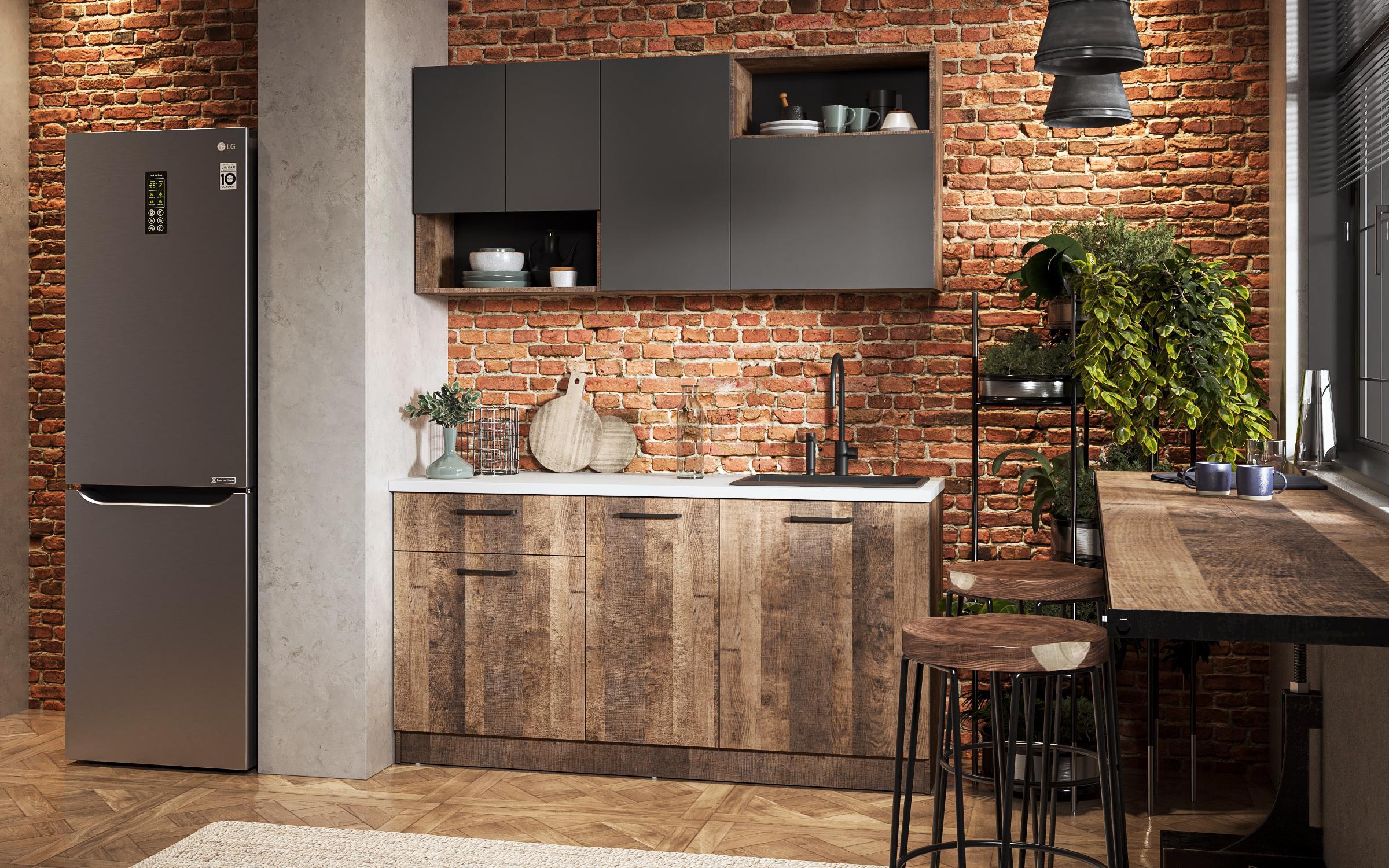 Bucatarie Barstow, stejar colonial + antracit mat  2