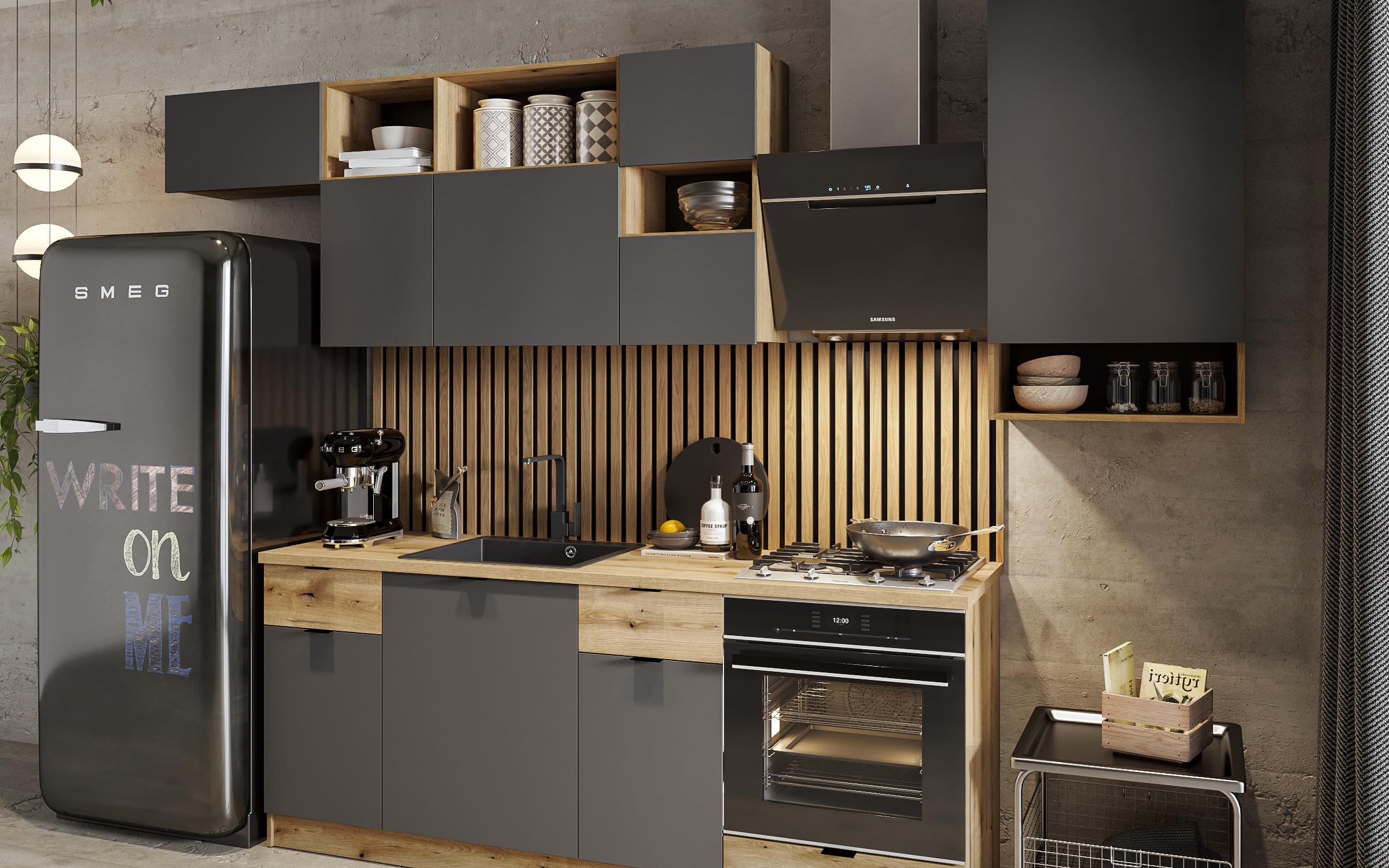 Bucatarie Ramona, stejar evoc + antracit mat  6
