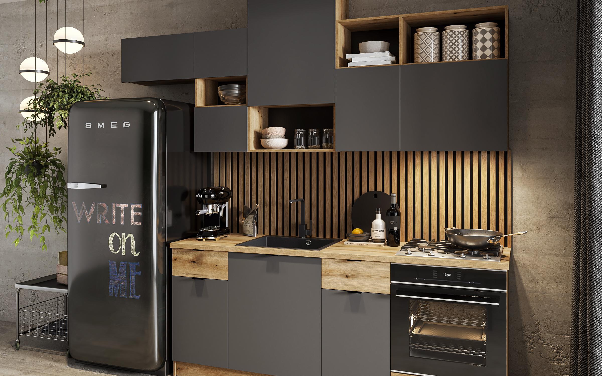 Bucatarie Ramona, stejar evoc + antracit mat  3