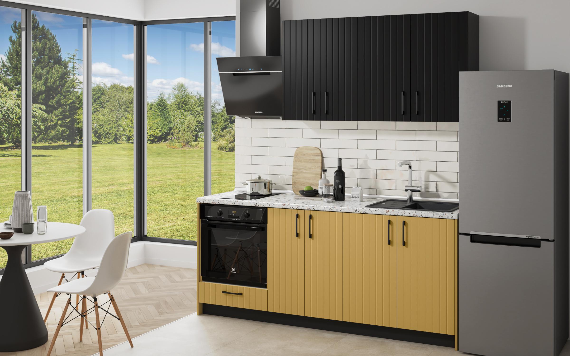 Bucatarie Cuba, catifea neagra + satin galben  2