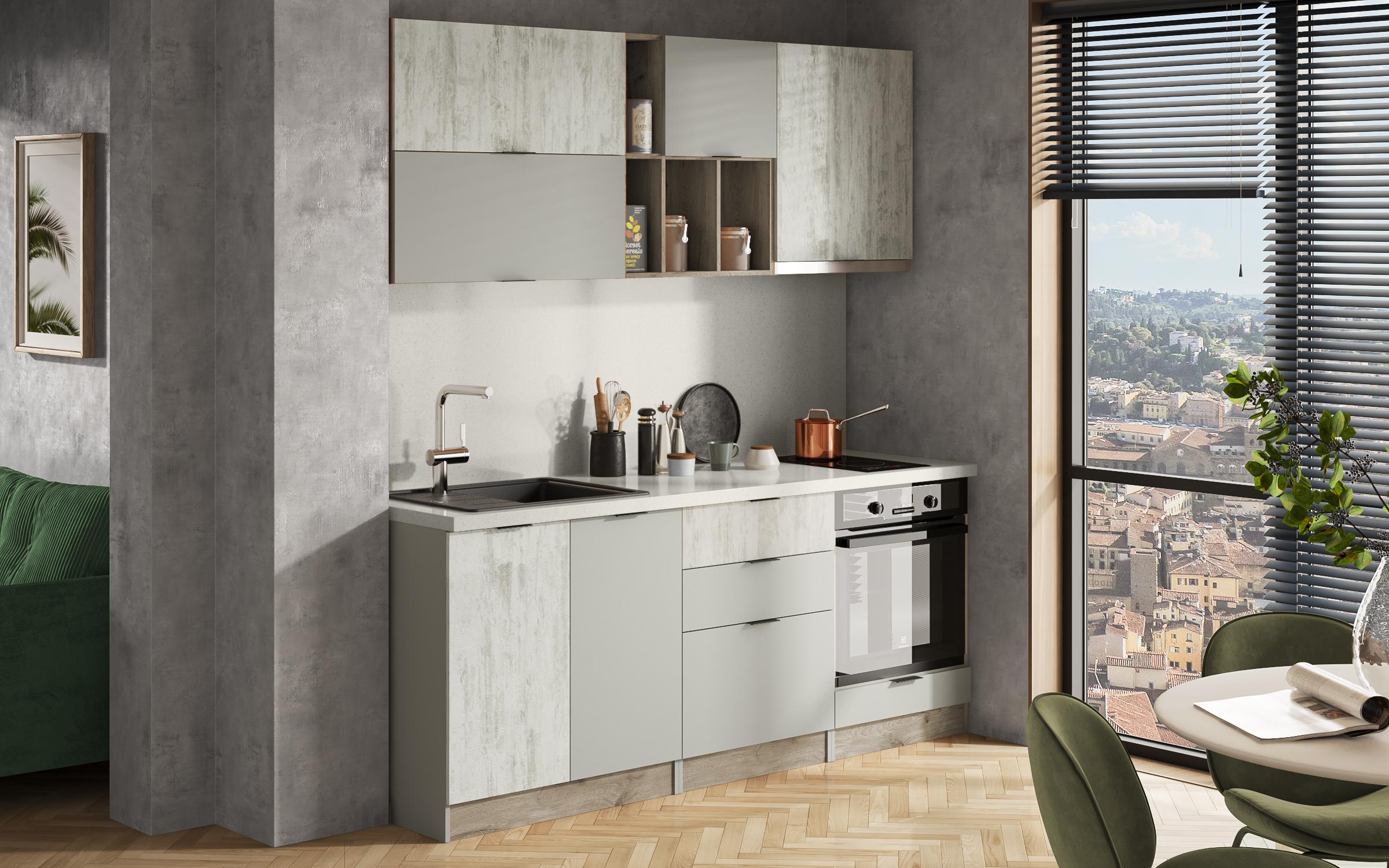 Bucataria Alena, stejar scandinav deschis + stejar antic + chinchilla grey  2