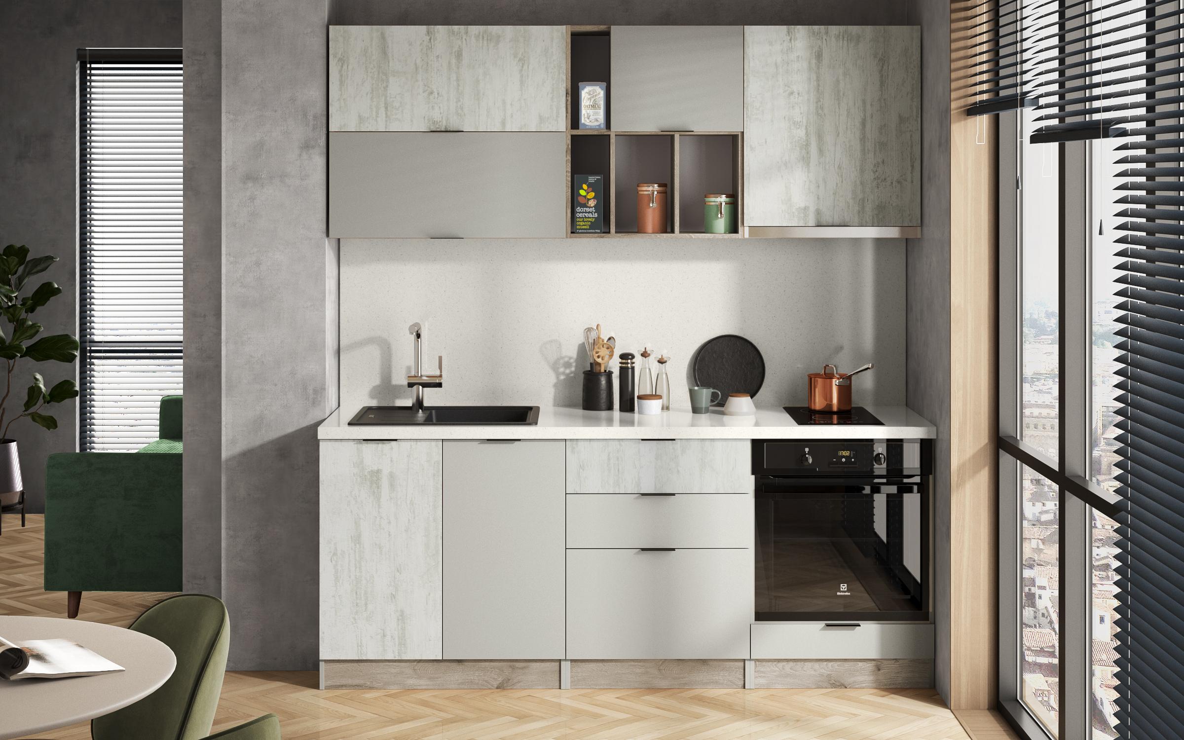 Bucataria Alena, stejar scandinav deschis + stejar antic + chinchilla grey  1