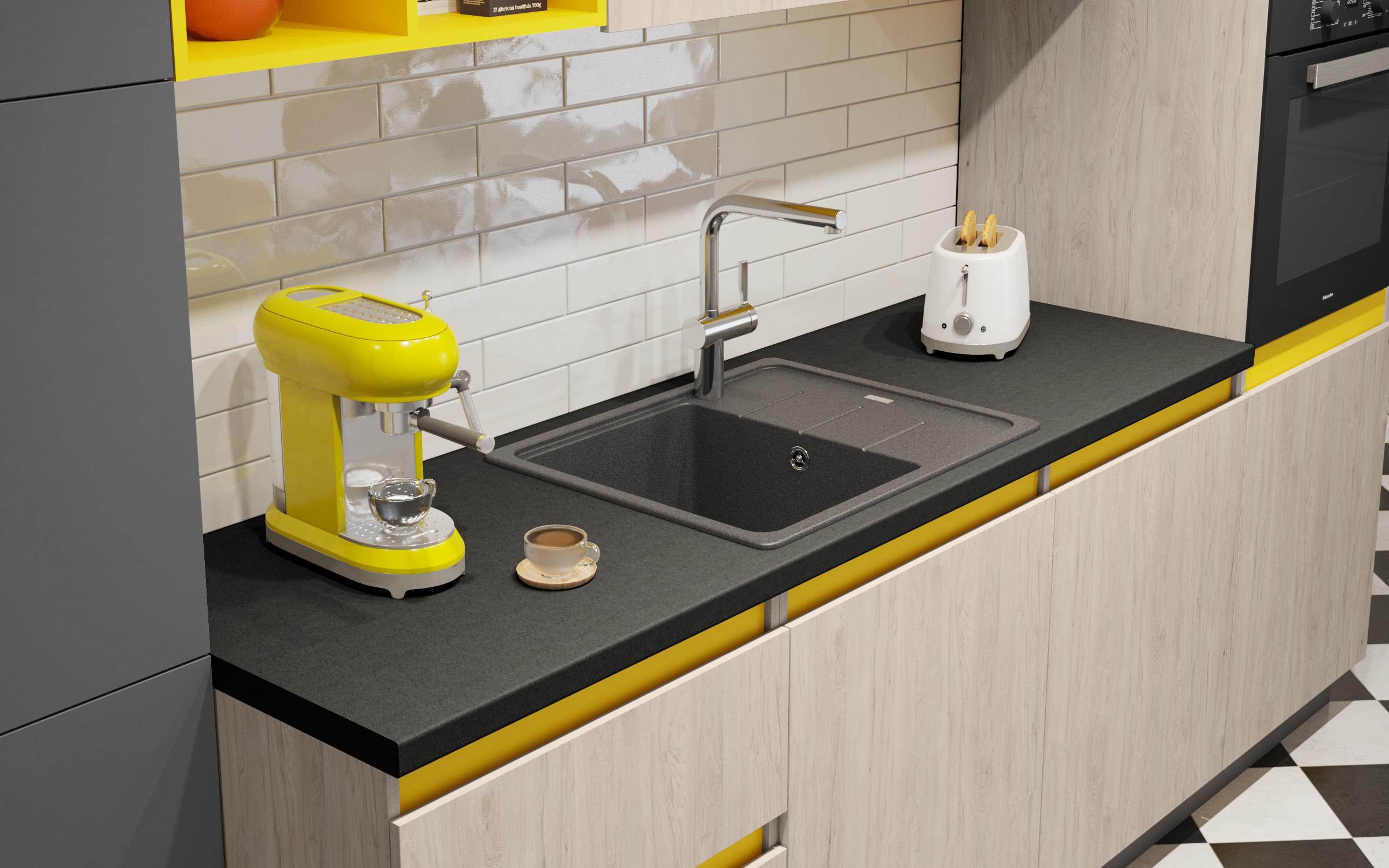 Bucatarie Prima, antracit mat + galben + rockford deschis  3