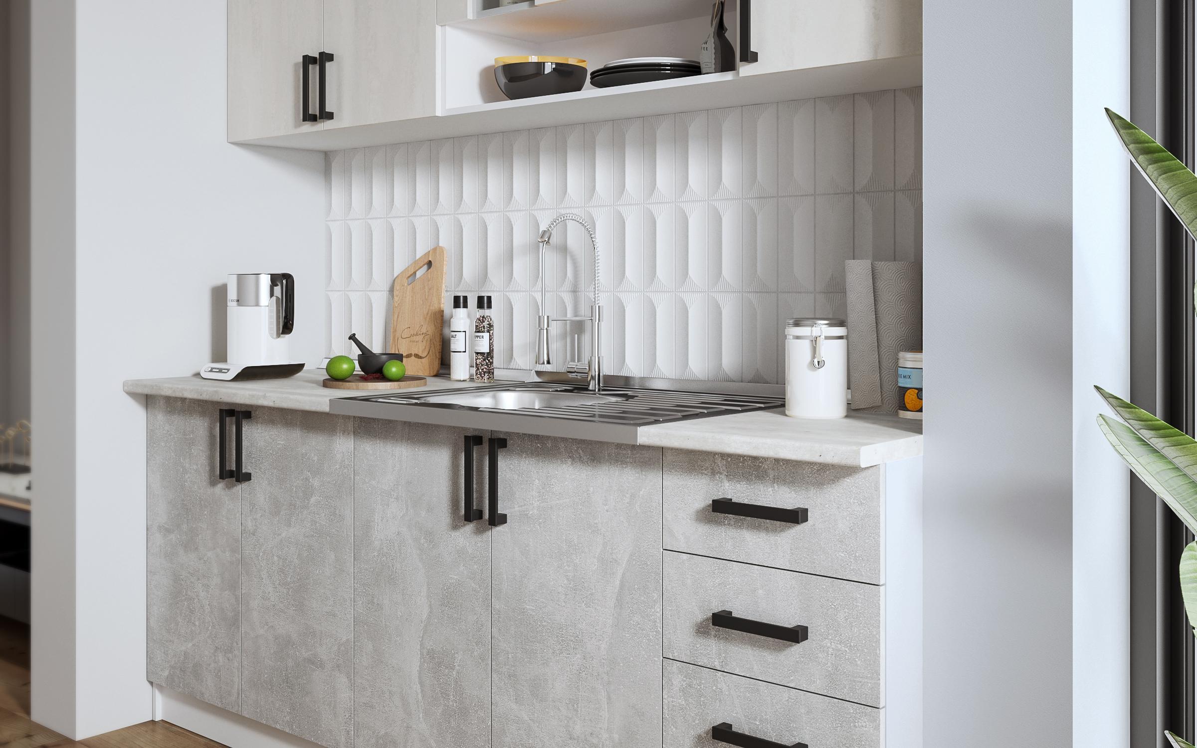 Bucatarie Verana, alb + beton + Silk  3