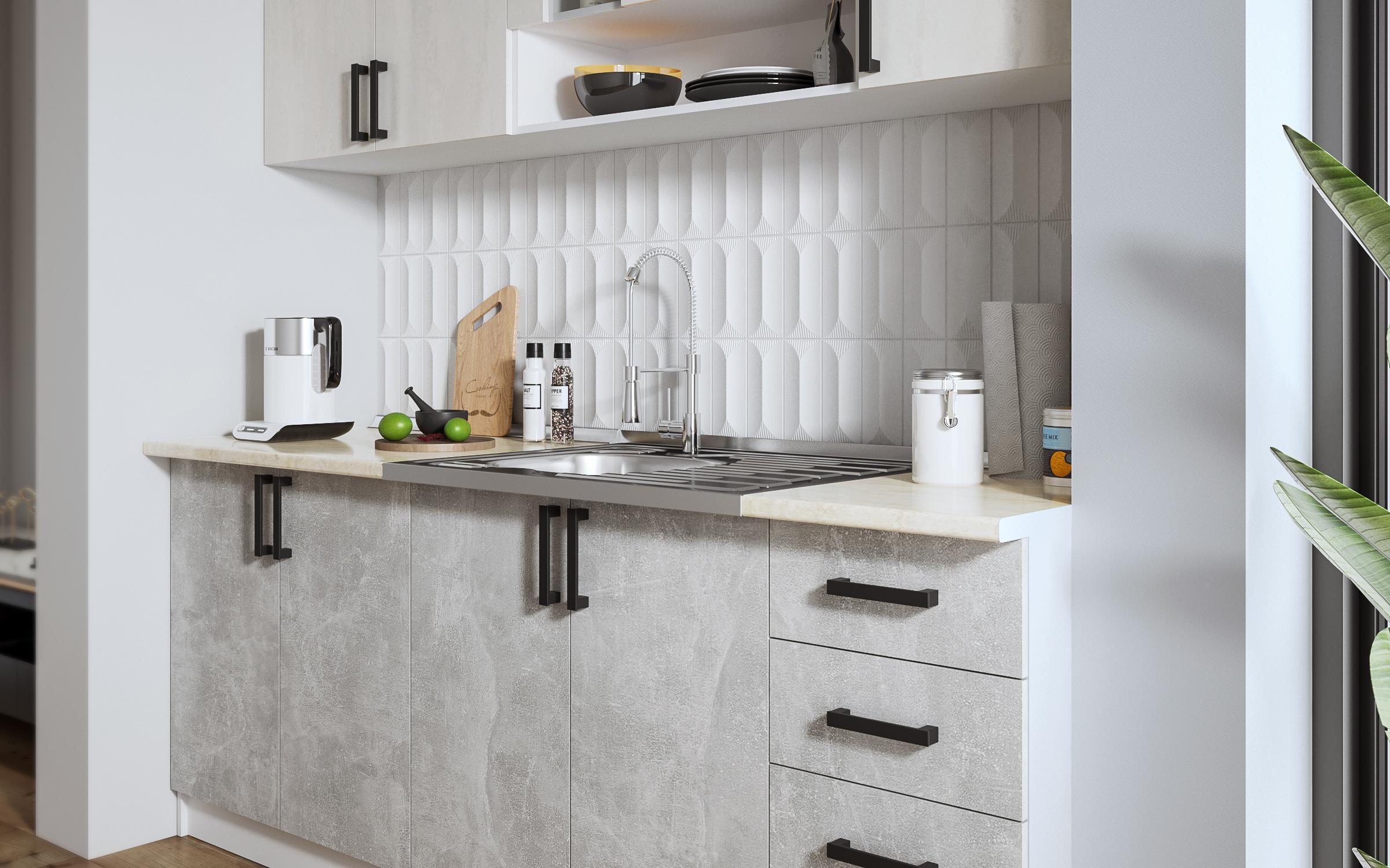 Bucatarie Verana, alb + beton + silk  3