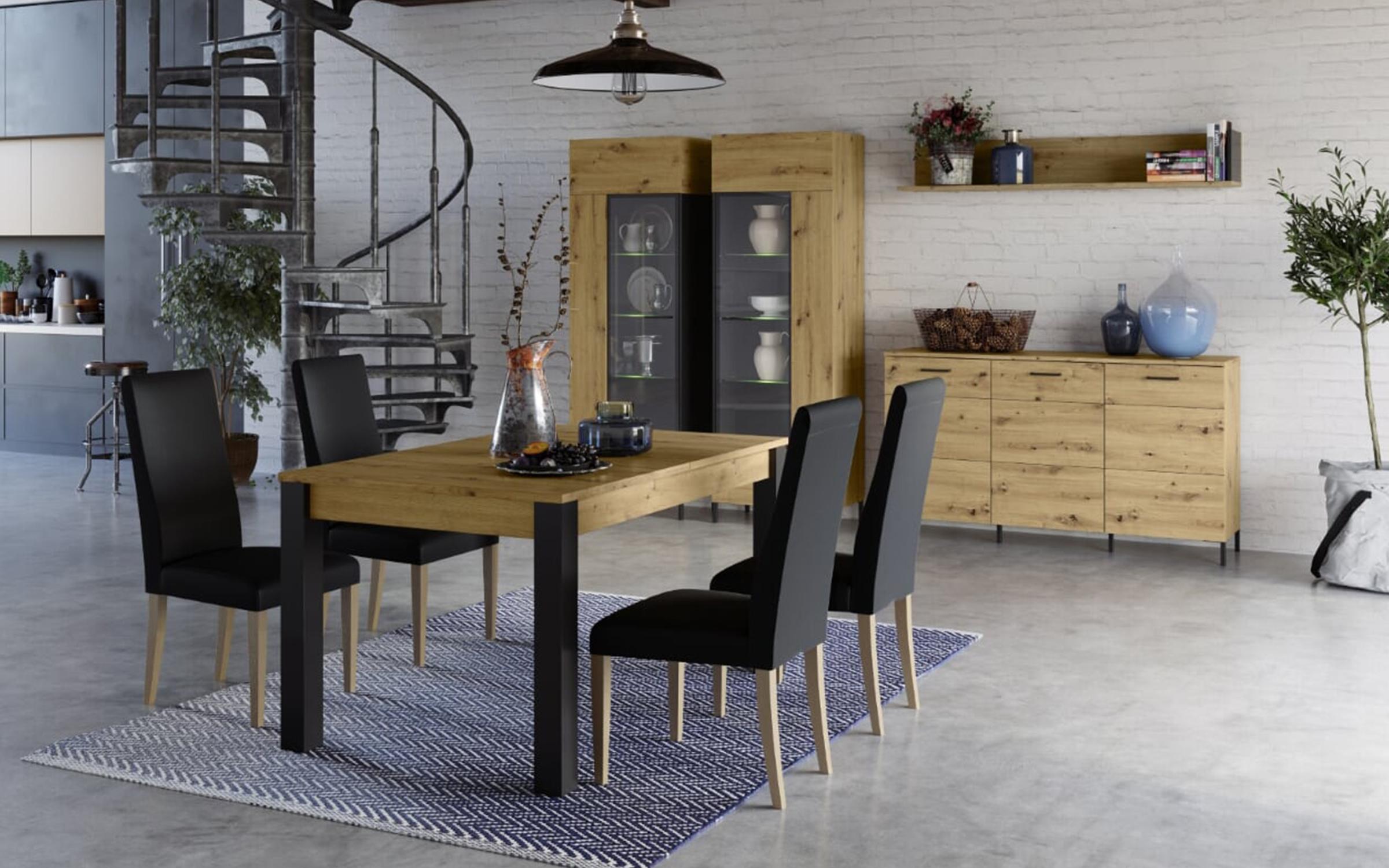 Masa dining Lukas, stejar artisan + negru mat  4