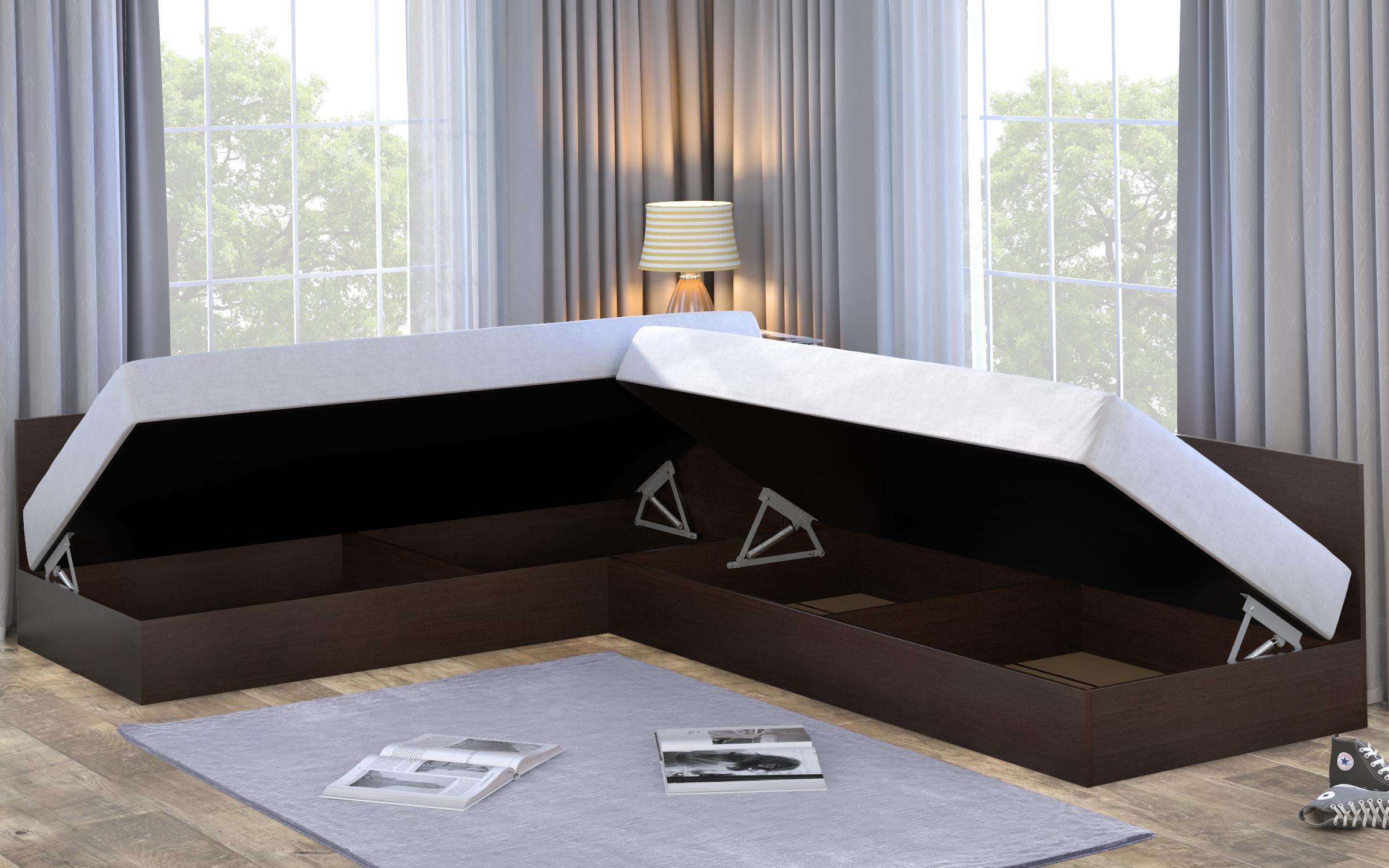 Paturi de colt Alpi cu lada + saltele incluse  Neo dream 82/190, wenge  2