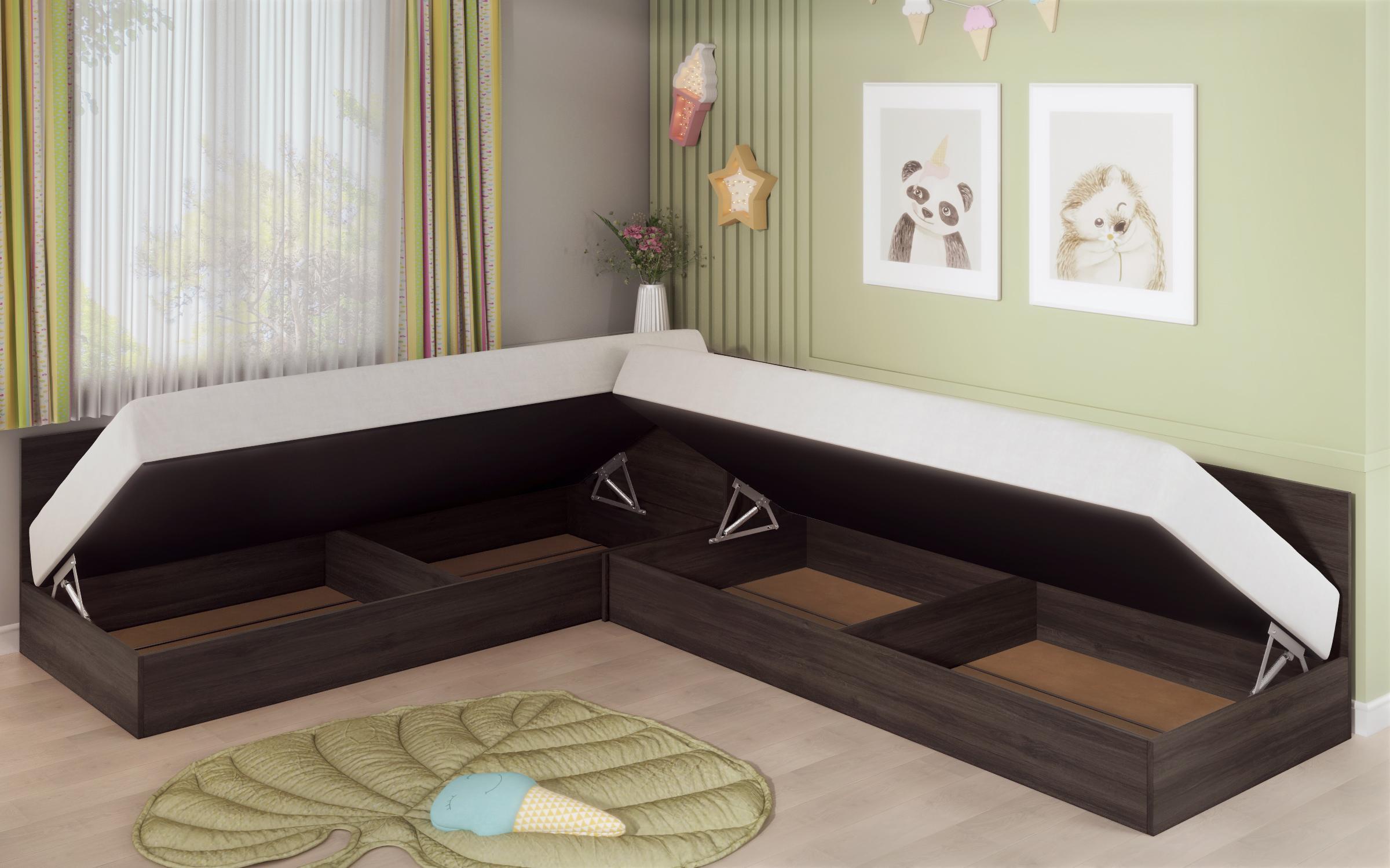 Paturi pe colt 82/190 cu lada Alpi, wenge Milano  2