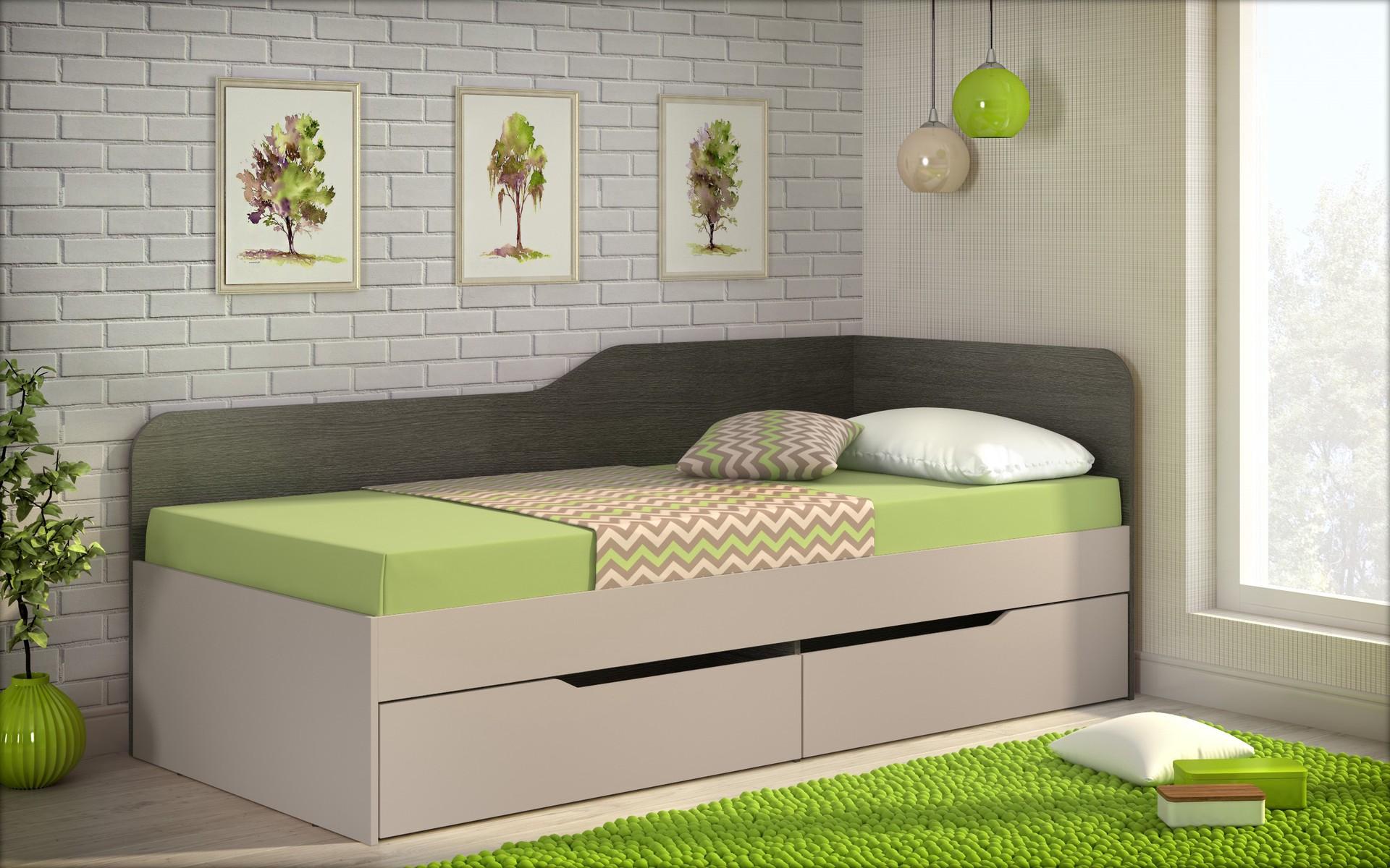 Pat + sertare 90/200 Amico, stejar antracit + casmir  1