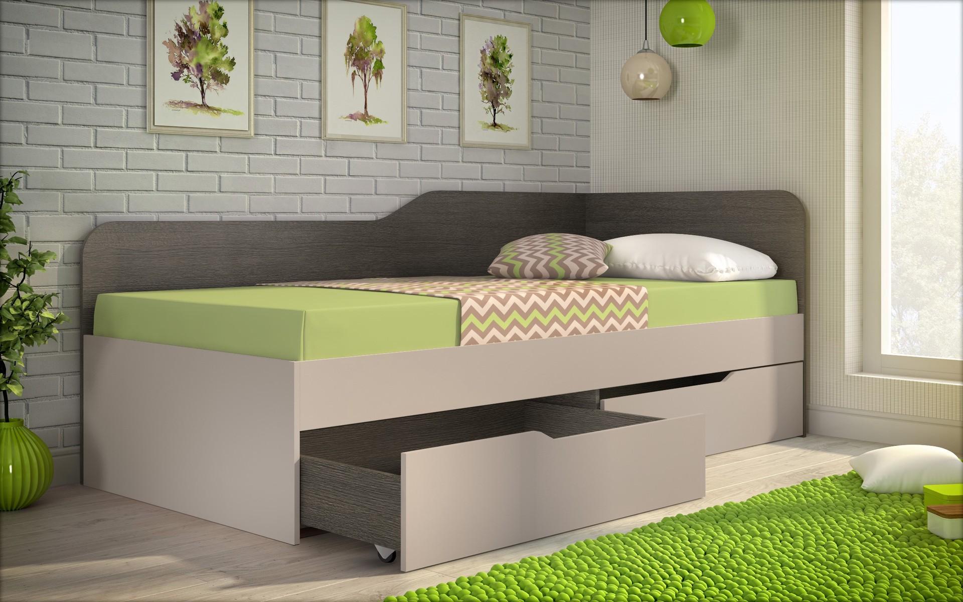 Pat + sertare 90/200 Amico, stejar antracit + casmir  3