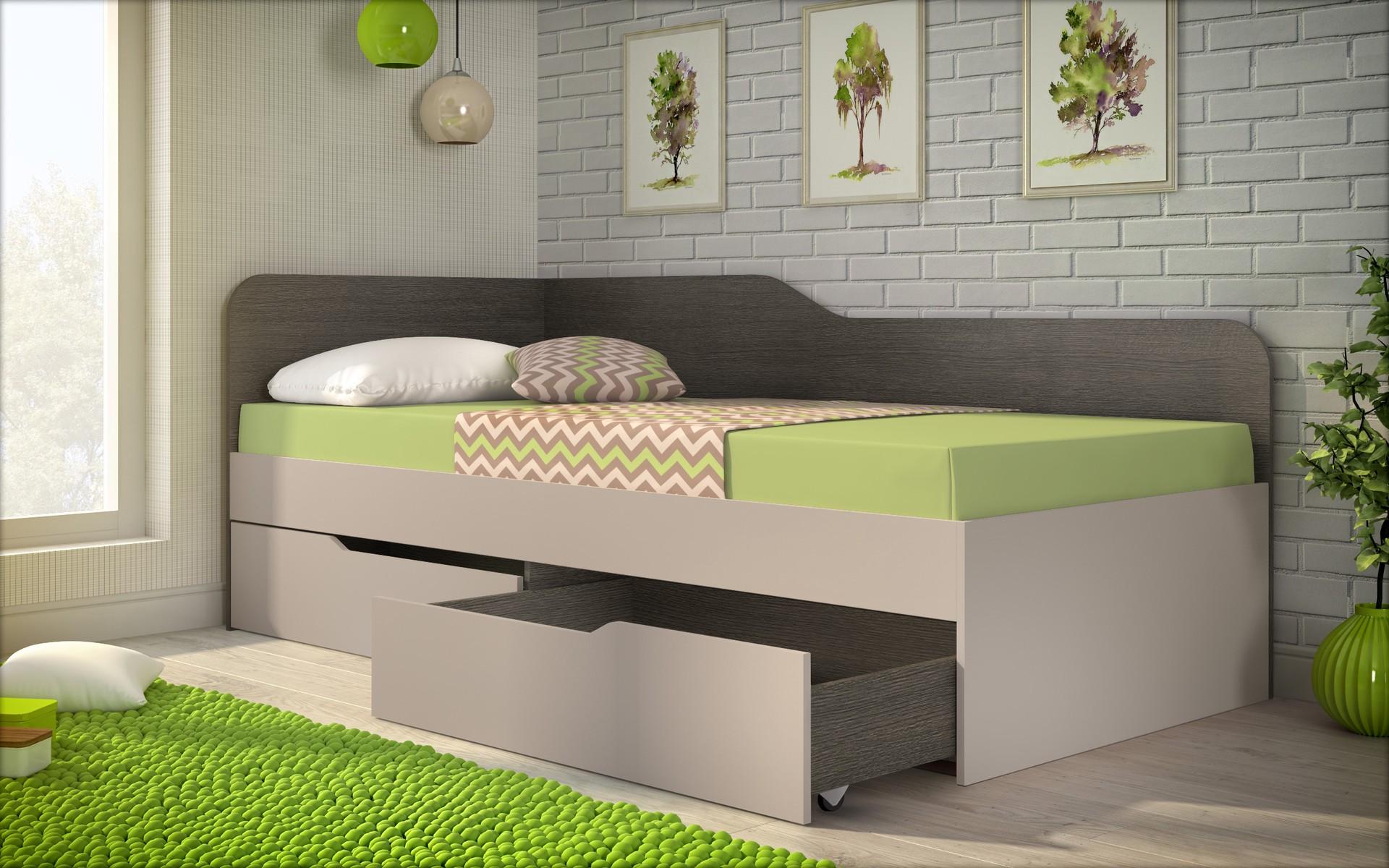 Pat + sertare 90/200 Amico, stejar antracit + casmir  3