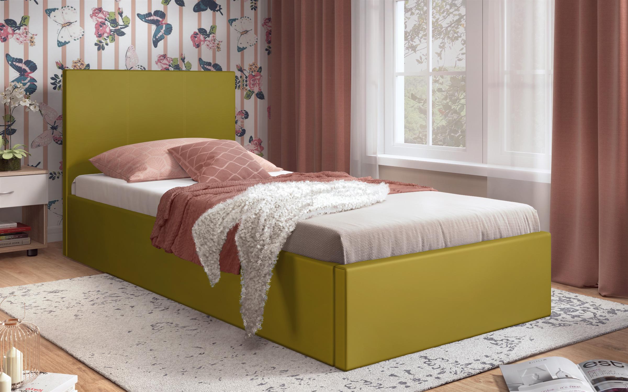 Кровать Олли под матрас 90/200, желтая кожа  1