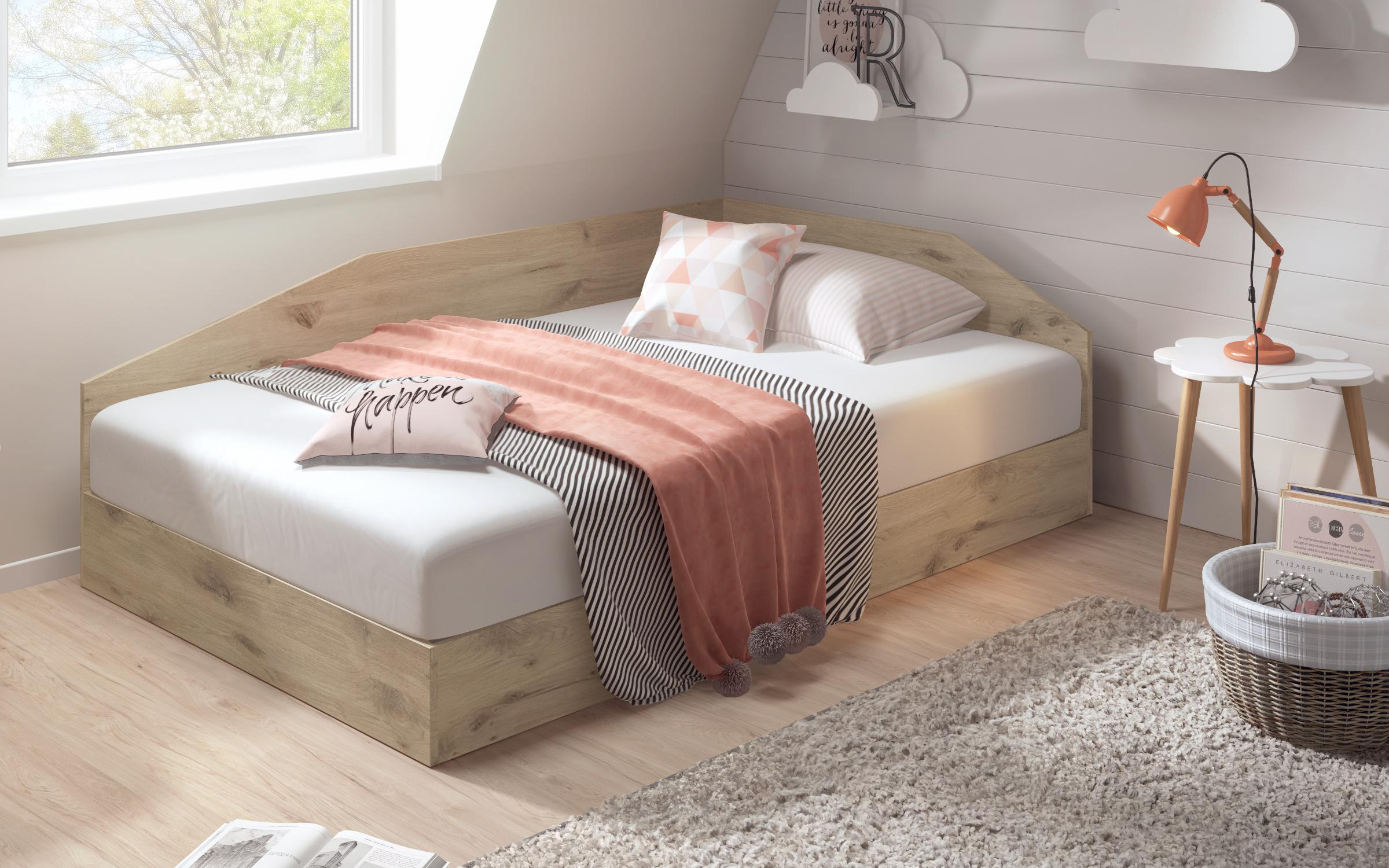 Pat 120/200 Ralitsa + saltea, stejar scandinav deschis  2
