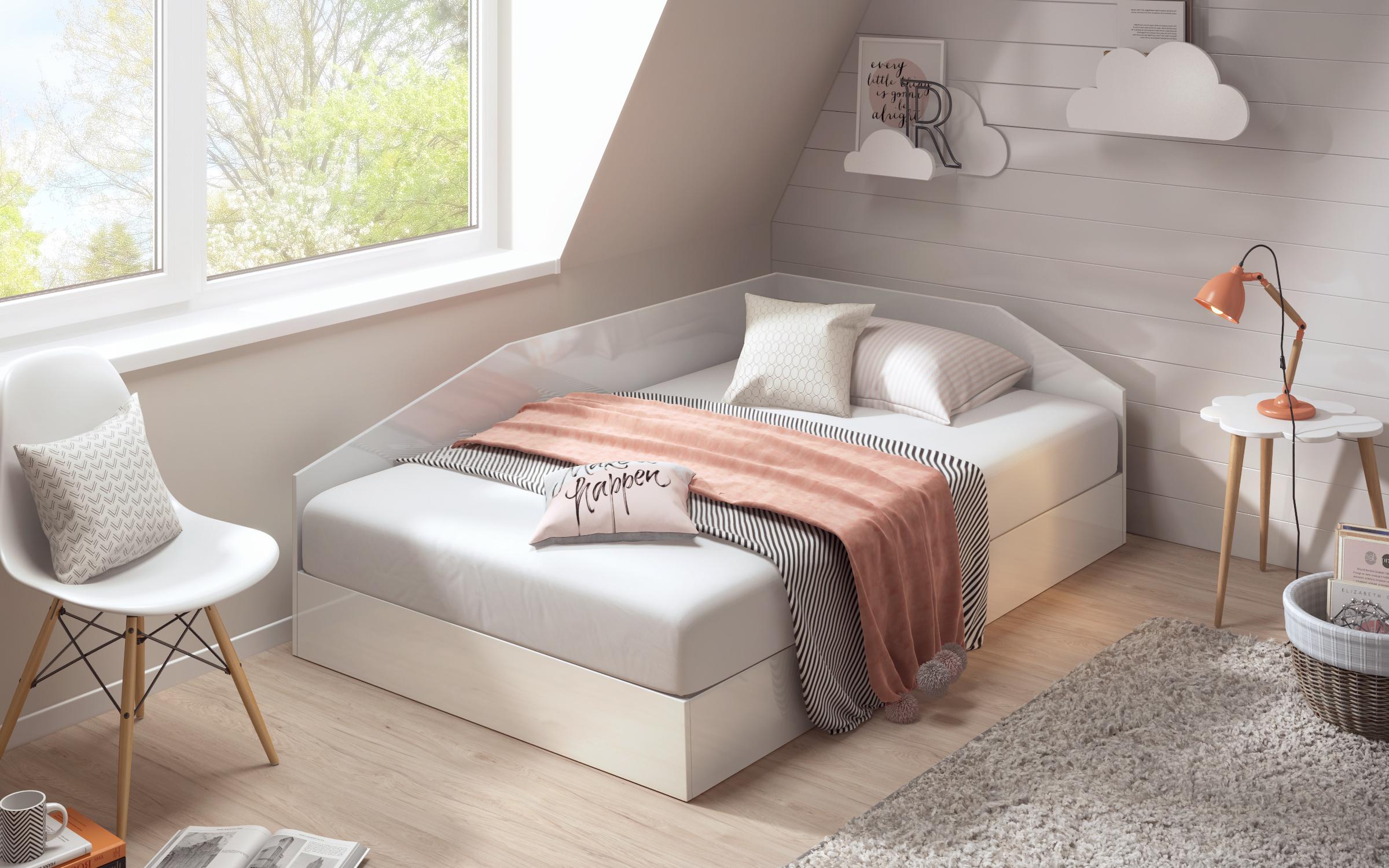 Pat Ralitsa + saltea Neo Dream cu o fata 120/190, alb lucios  4