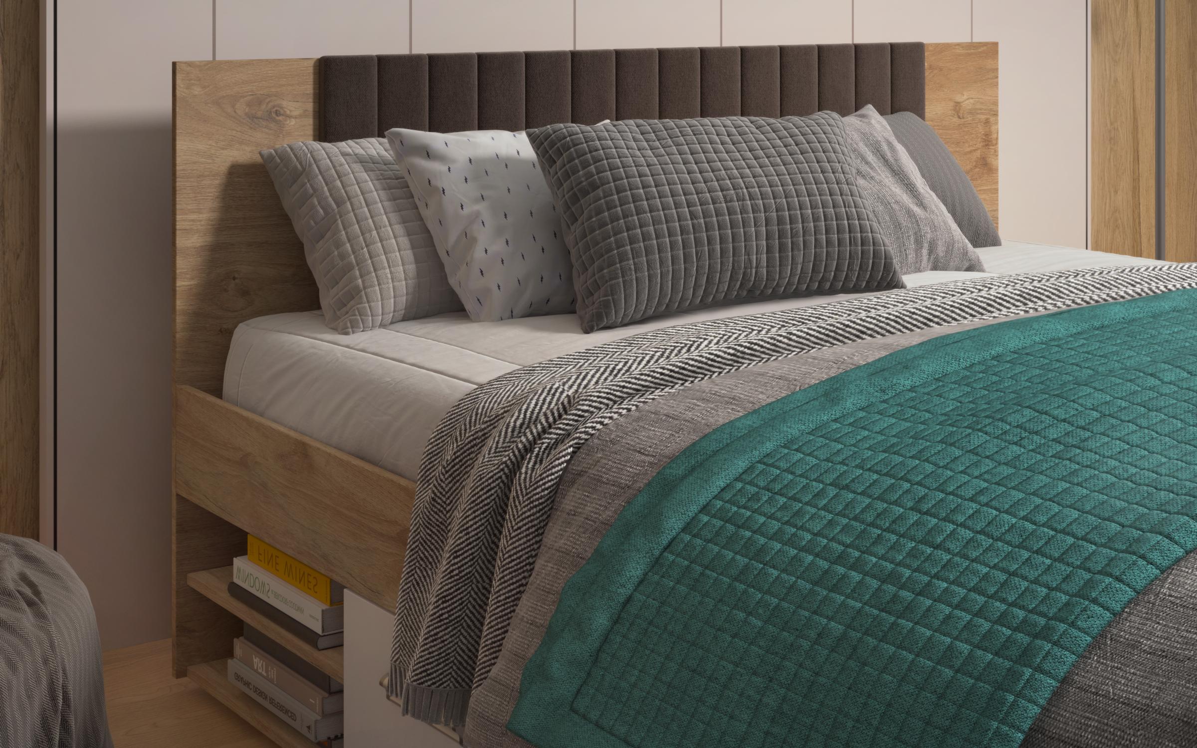 Pat dublu Ray pentru saltea 160/200, stejar auriu + alb lucios  4