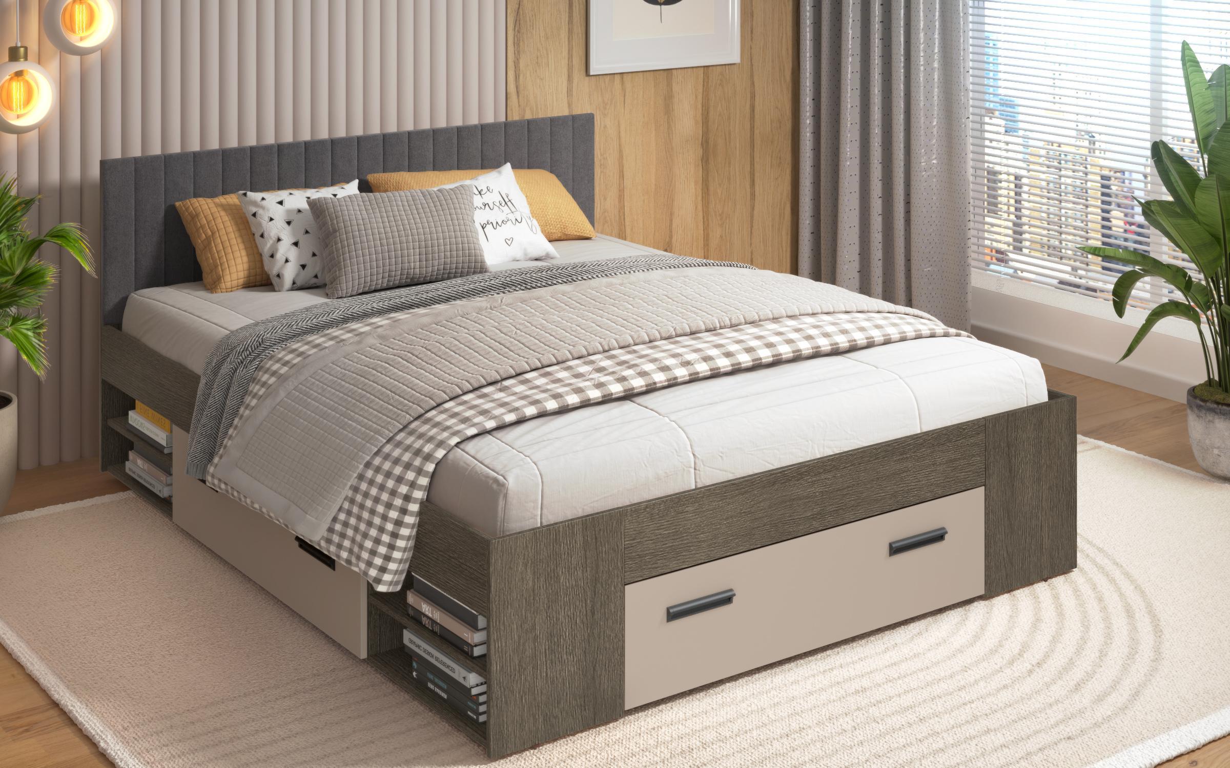 Pat dublu 160/200 Trace, stejar antracit + casmir + gri Ej46  3