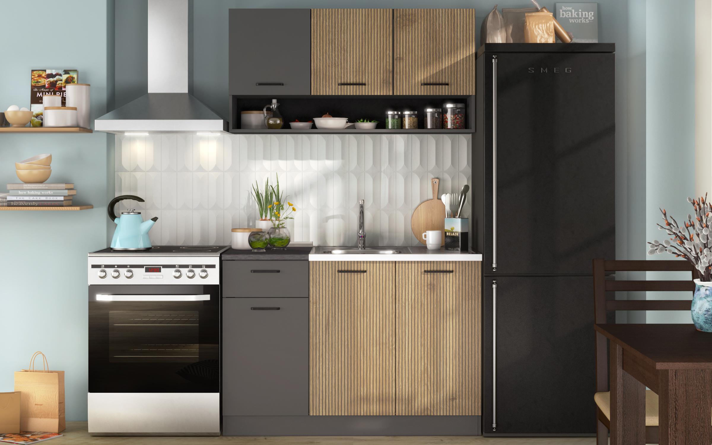 Bucatarie cu blat termic inclus Lora 5 mini, antracit mat + cadiz  2