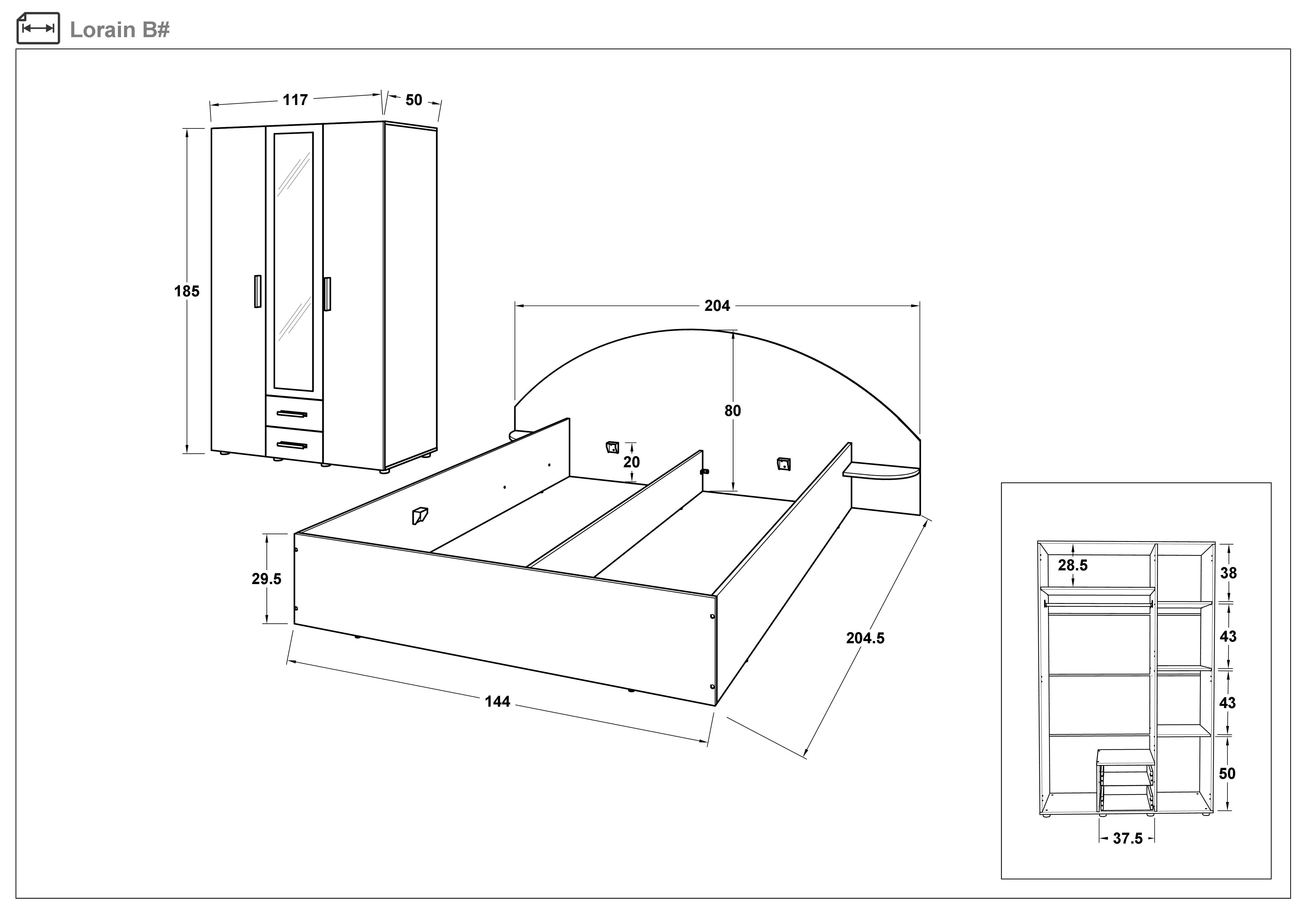 Set dormitor 140/200 Lorein, stejar sonoma  2
