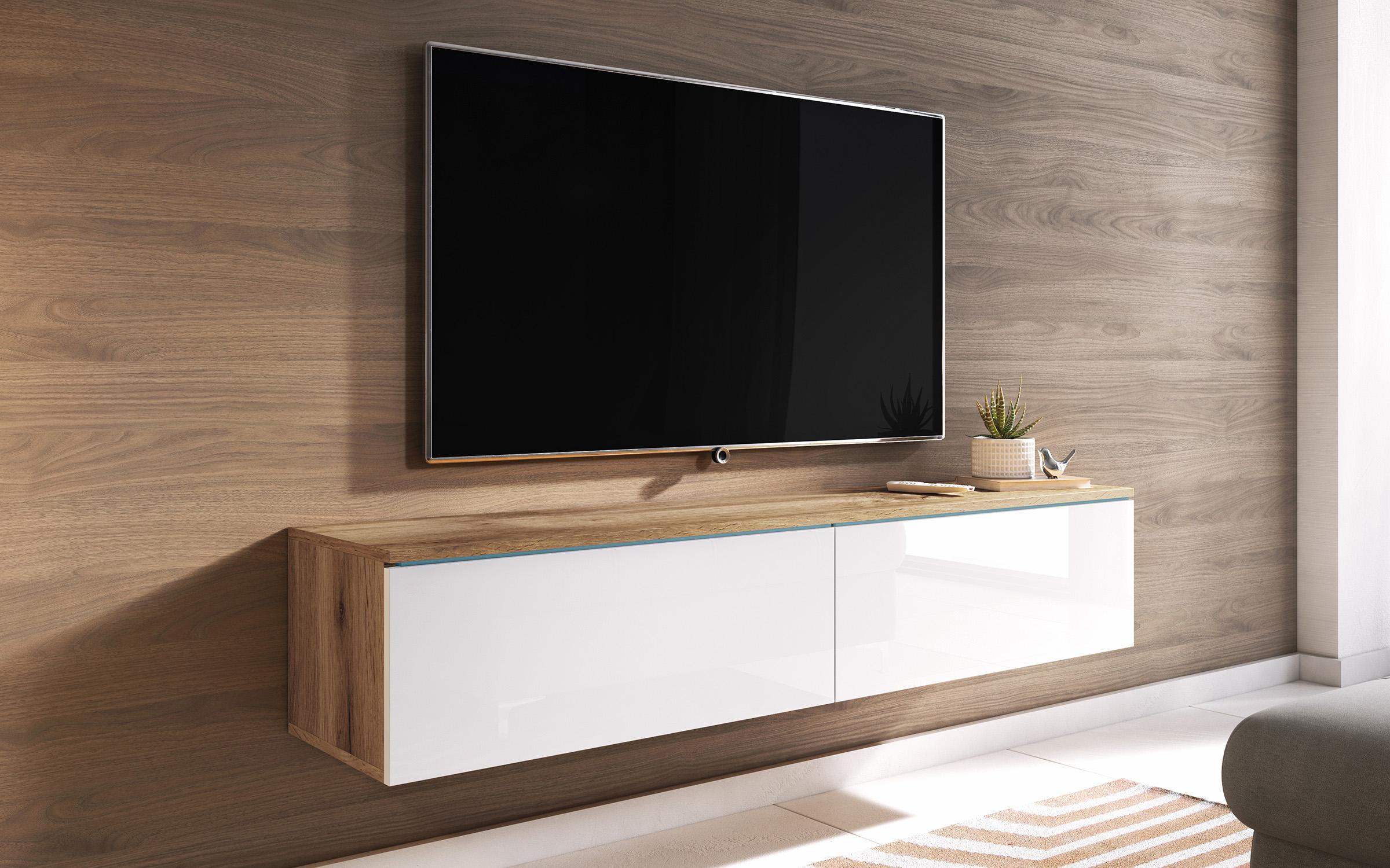 Modul TV Muza, stejar votan + alb lucios  1