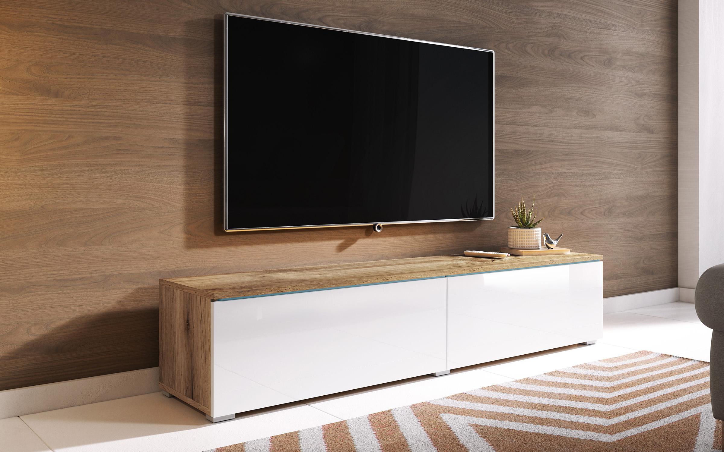Modul TV Muza, stejar votan + alb lucios  2