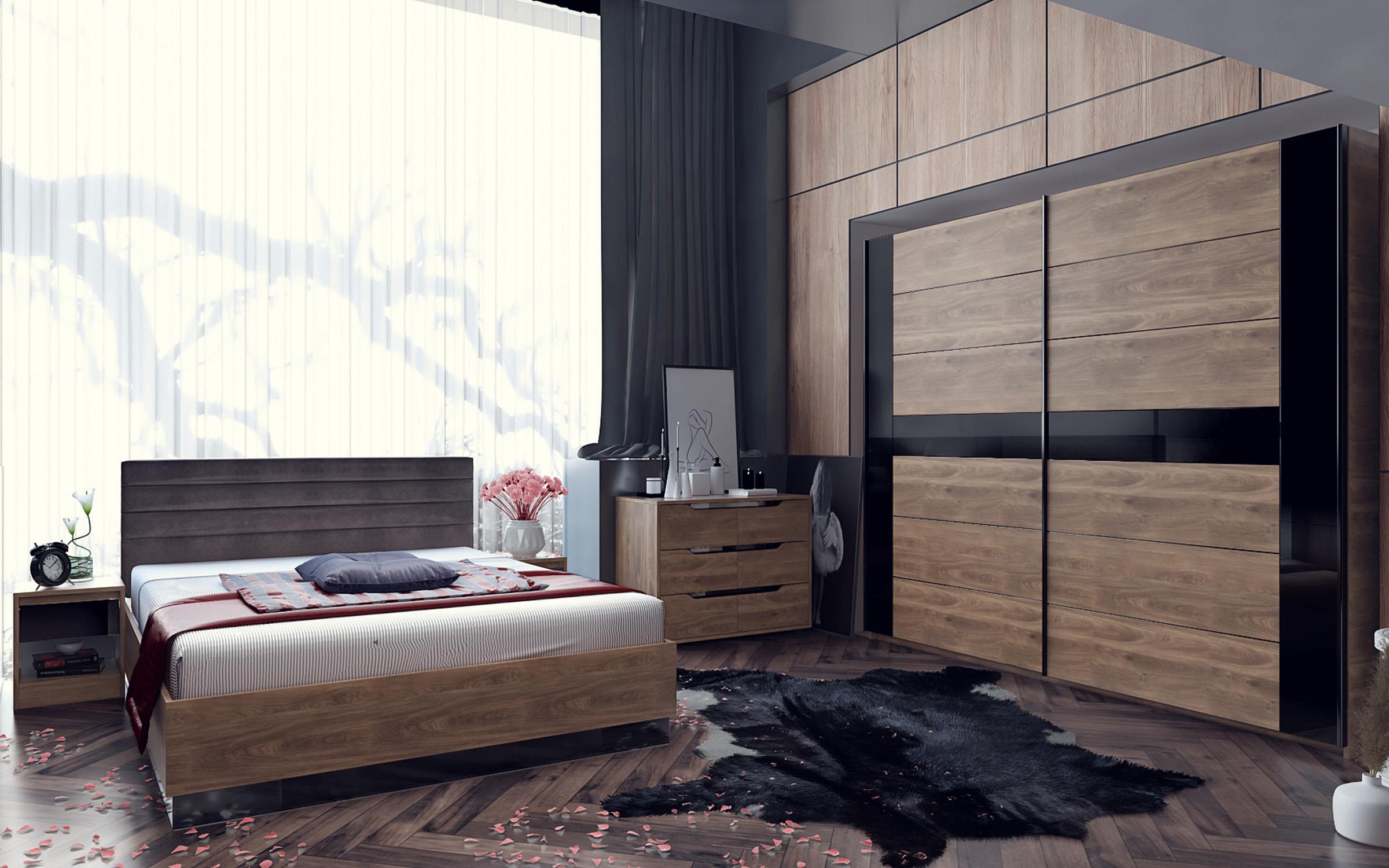 Dulap cu usi glisante Modern 03, Brandy stejar Castelo + negru lucios  4