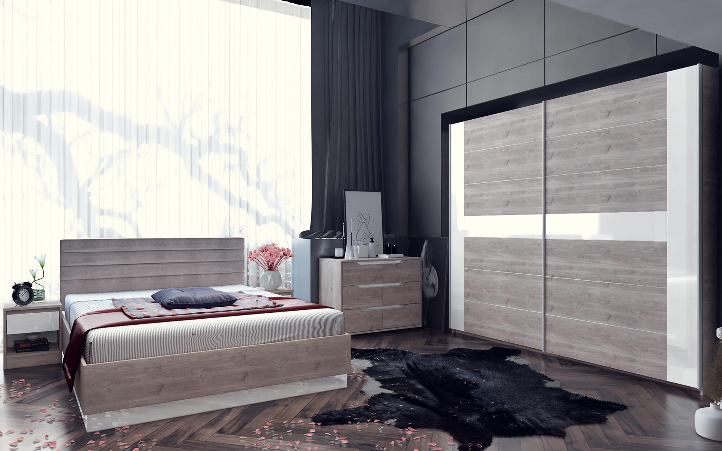 Dulap cu usi glisante Modern 03, alb + stejar Castelo gri + alb lucios  2