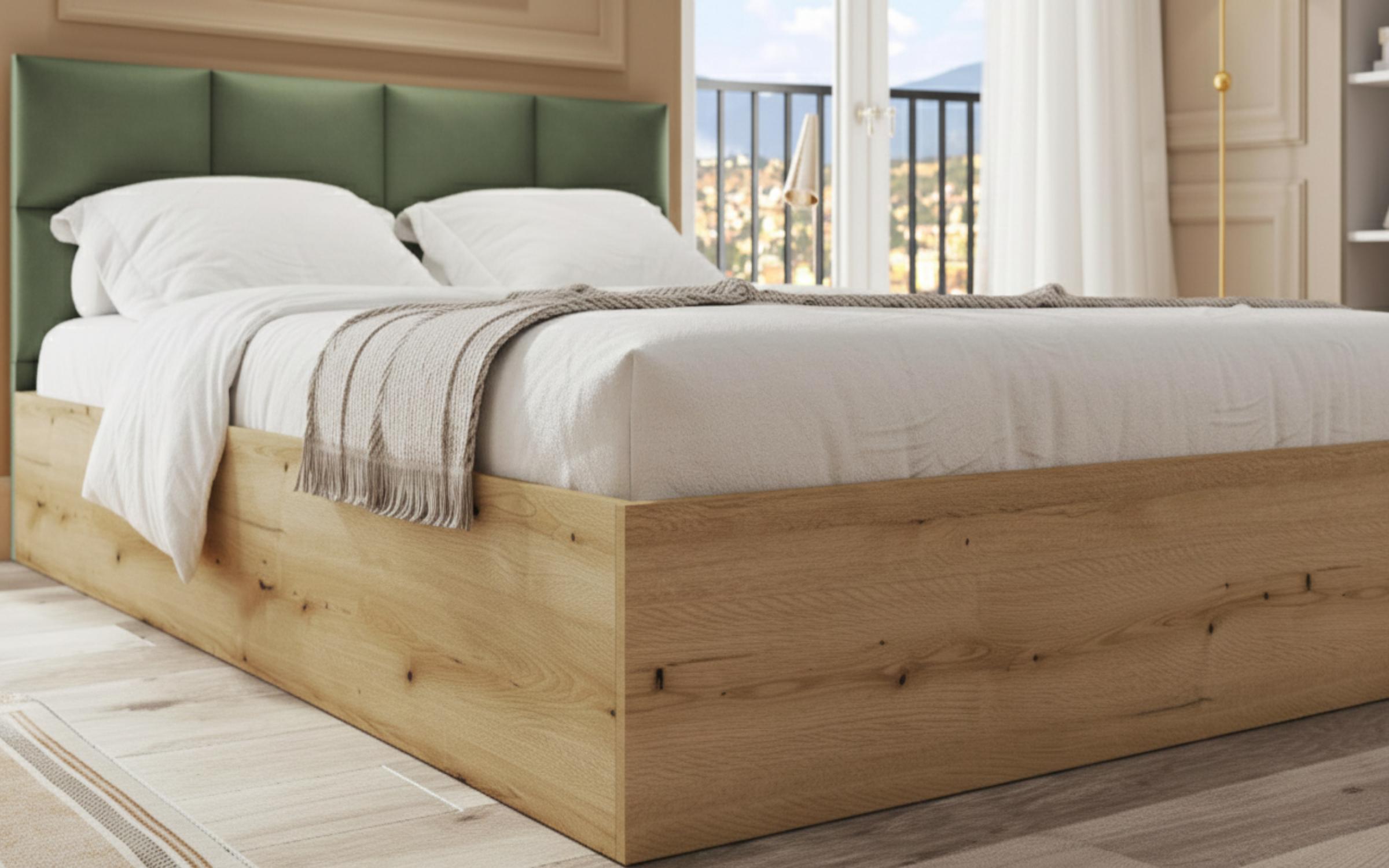 Двуспальная кровать под матрас 160/200 Магдалена + основание для матраса DS + механизм, дуб эвок + зеленый  5