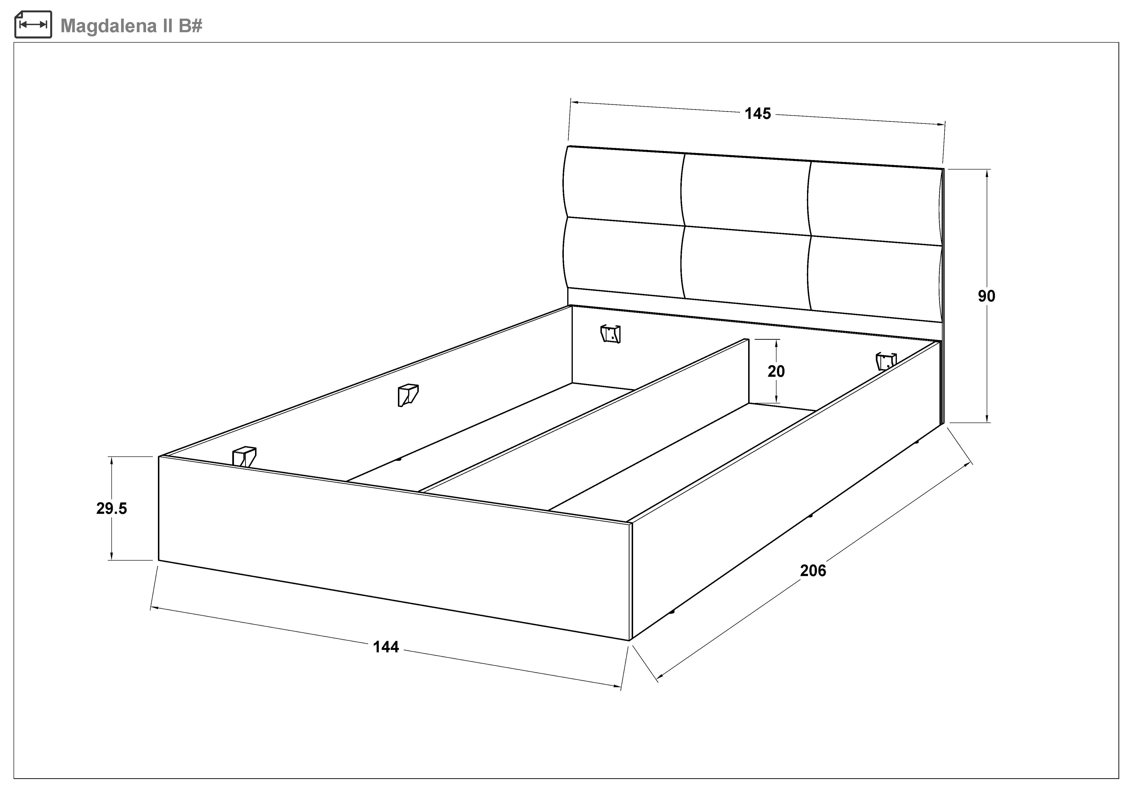 Pat dublu 140/200 Magdalena + somiera Basic + mecanism de ridicare, alb lucios + piele alba  2