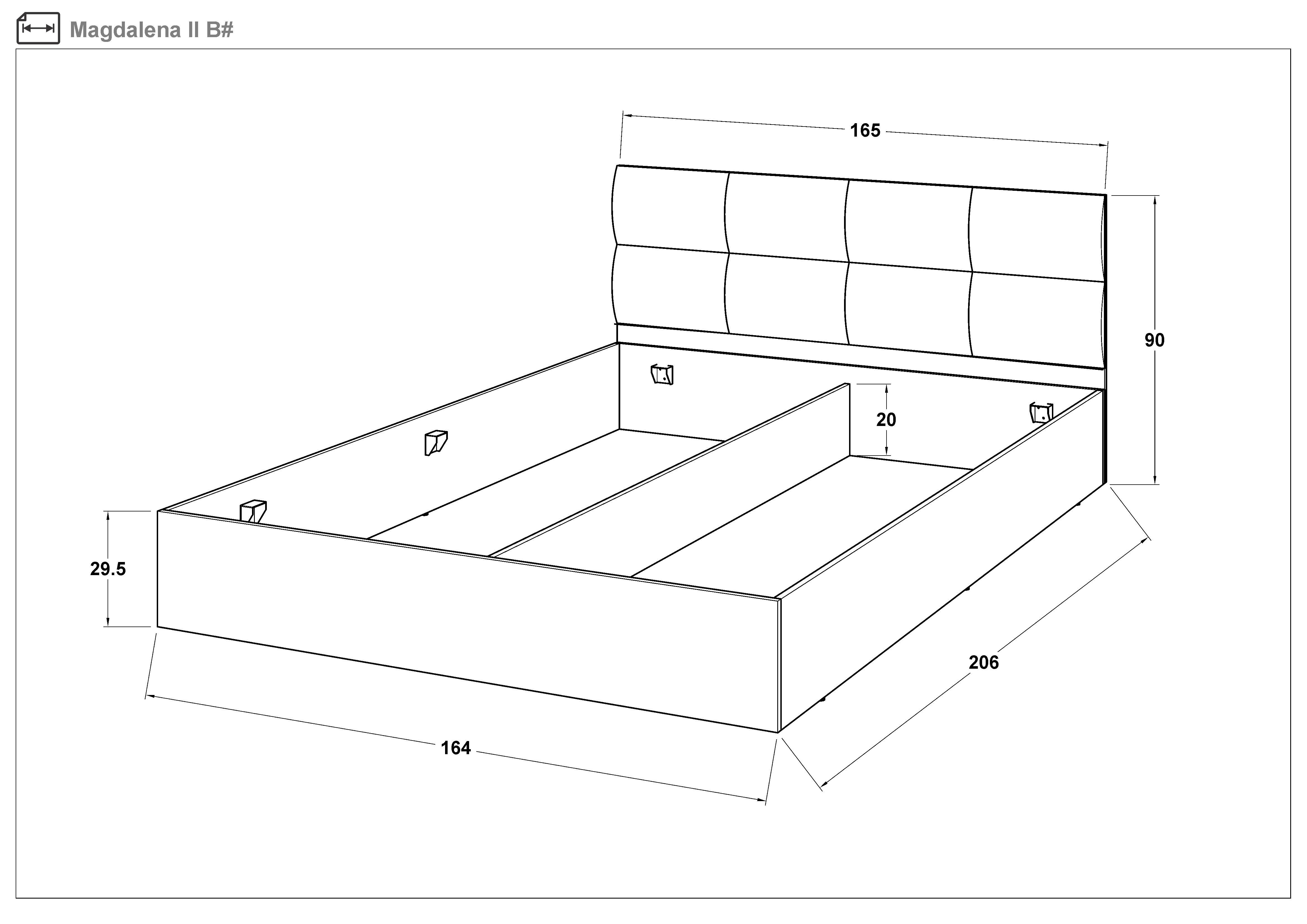 Pat dublu 160/200 Magdalena, alb lucios + piele alba  2