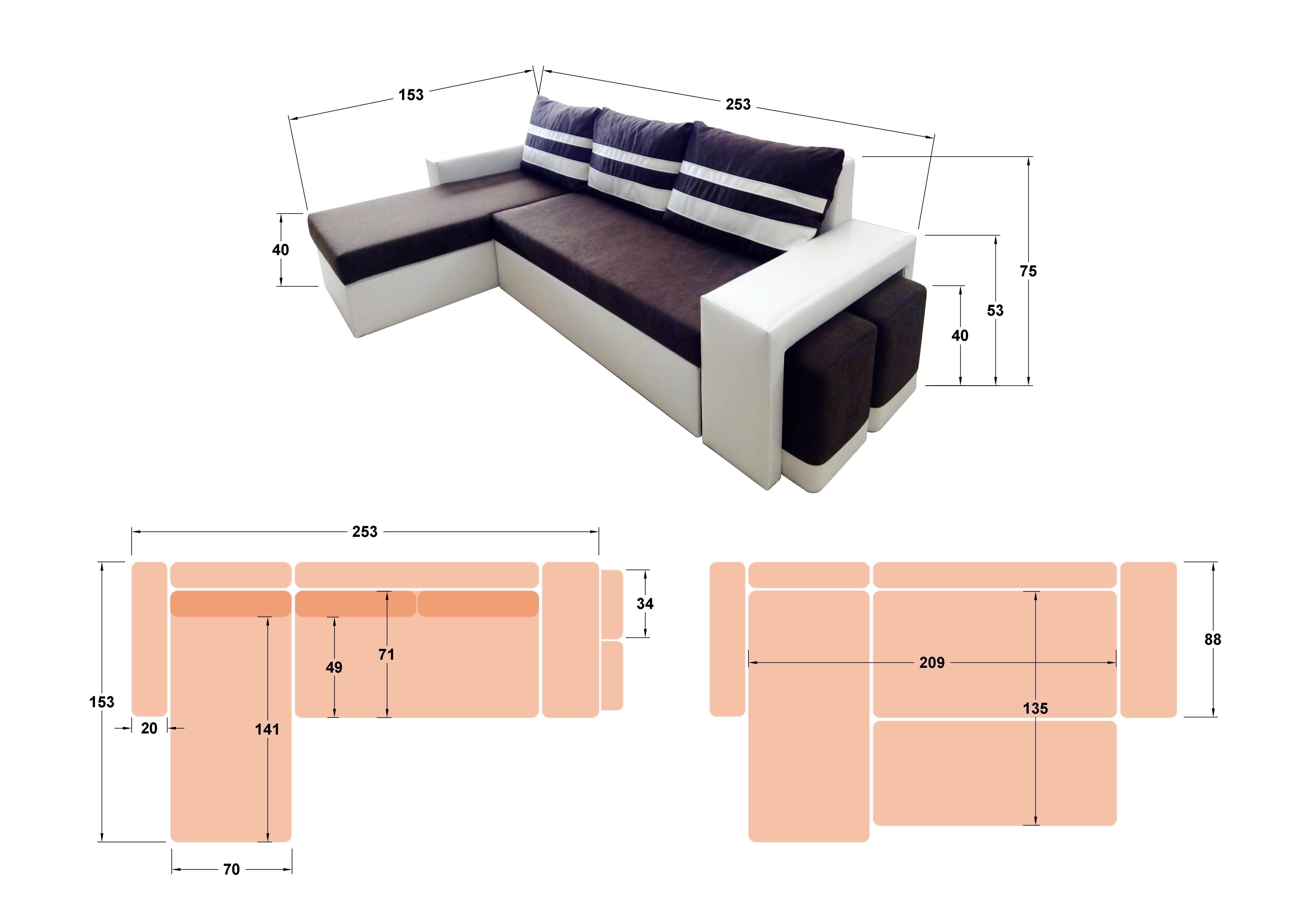 Coltar extensibil + 2 taburete Malaga, maro + piele bej  2
