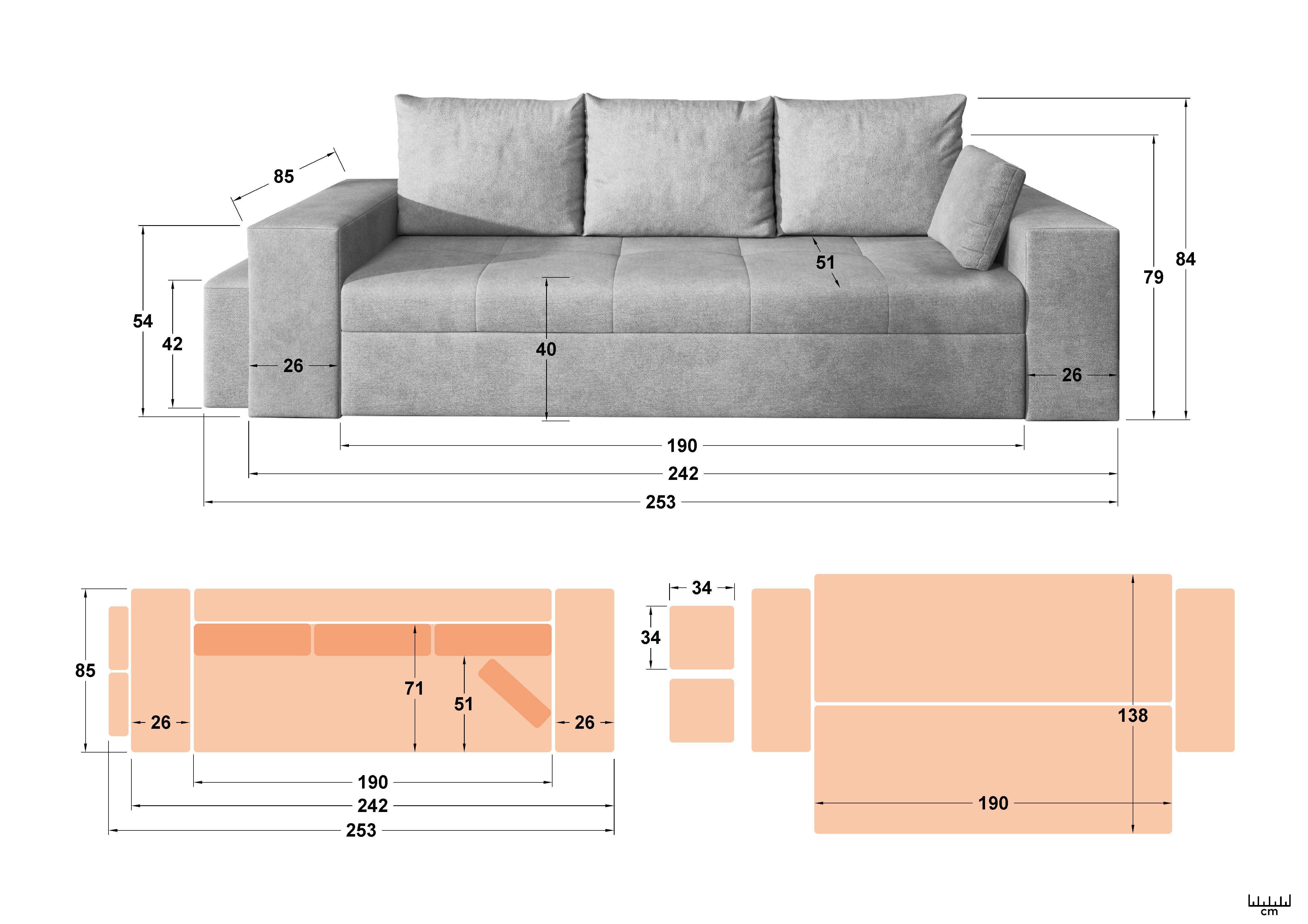Canapea + taburet Maron, gri  2