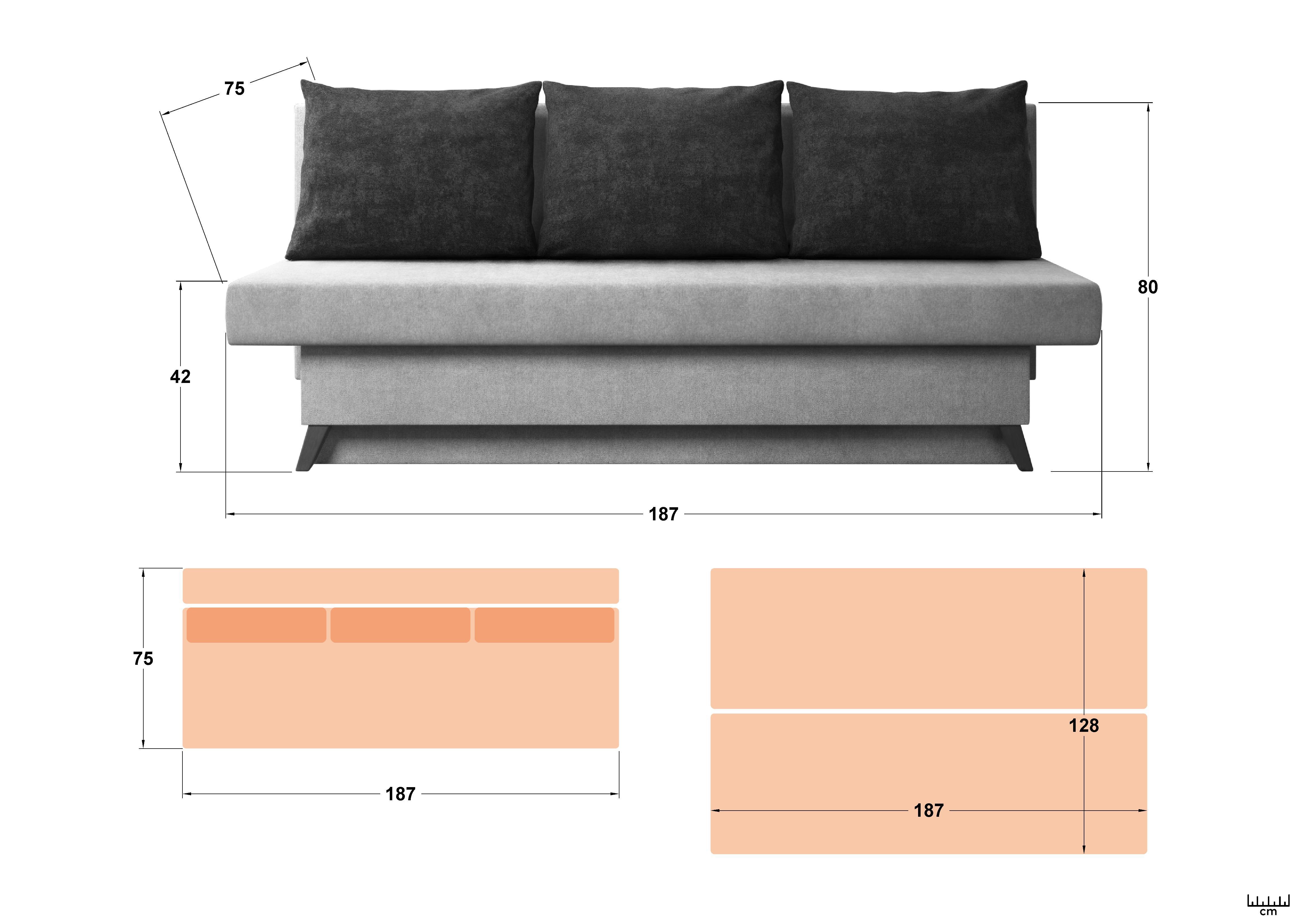 Canapea extensibila Marty, gri + maro inchis  2