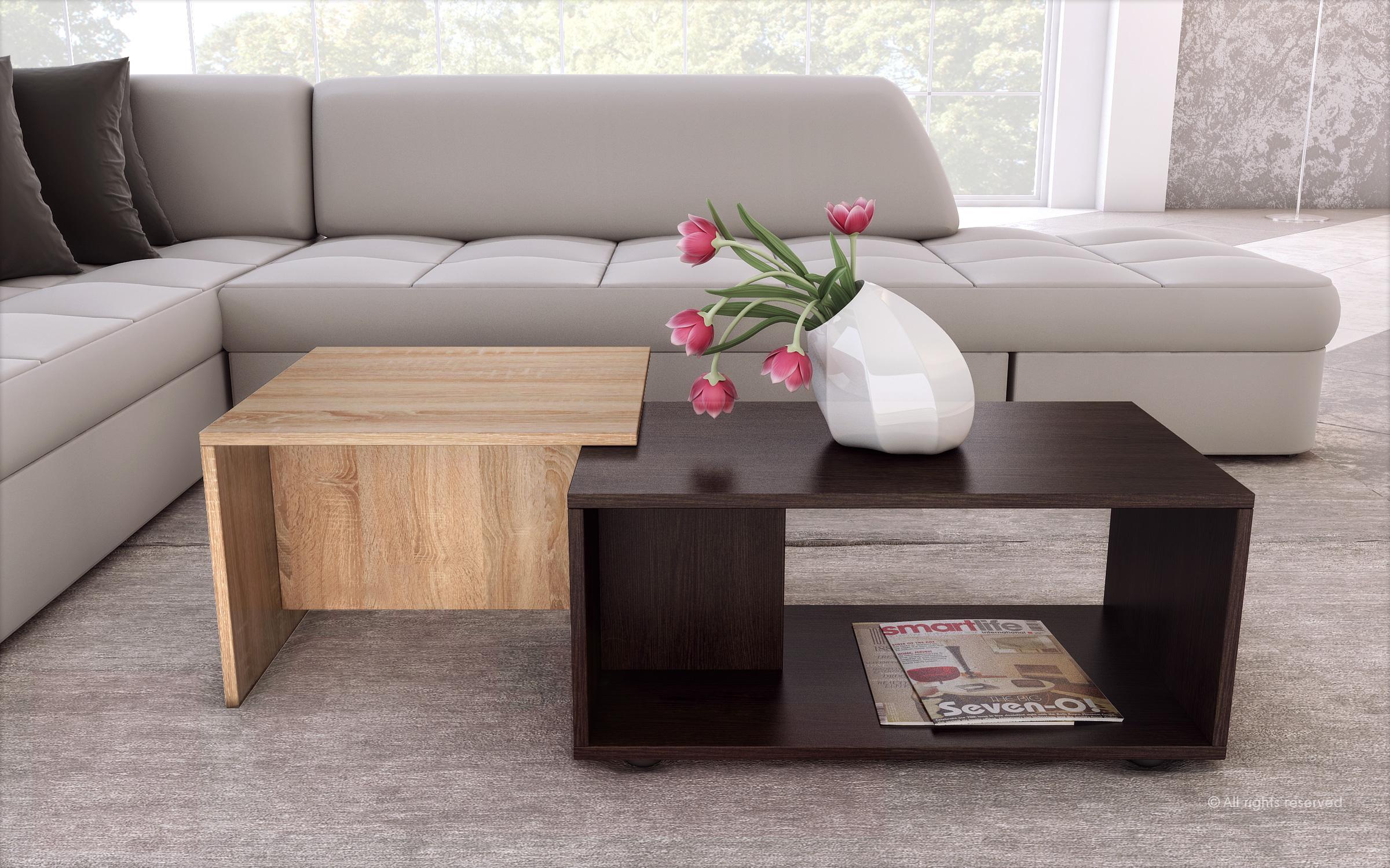Set living Stefani, bej + piele maro + wenge + stejar sonoma  4