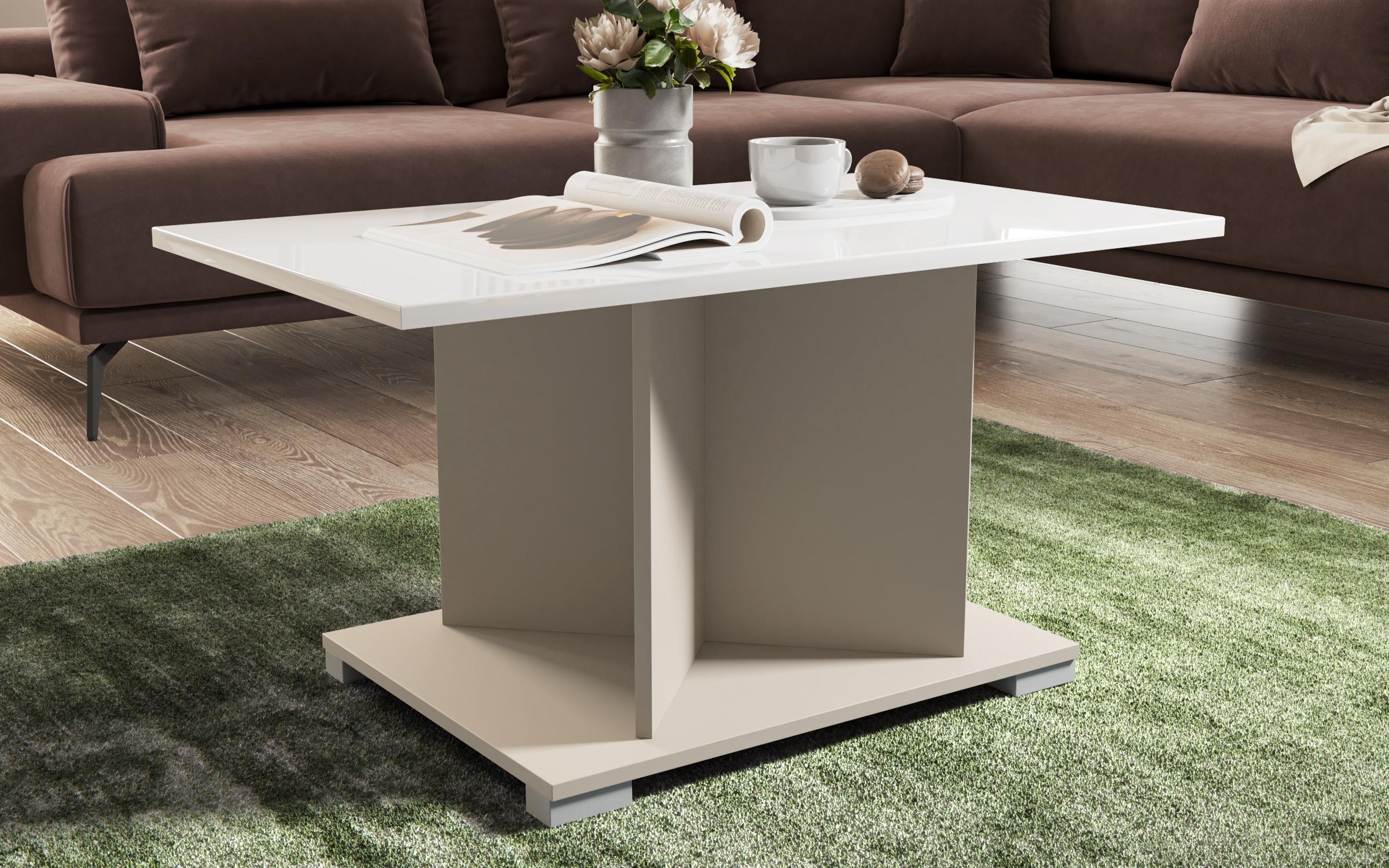 Masuta de cafea + MDF Aurea L, nisipiu mat + alb lucios  1