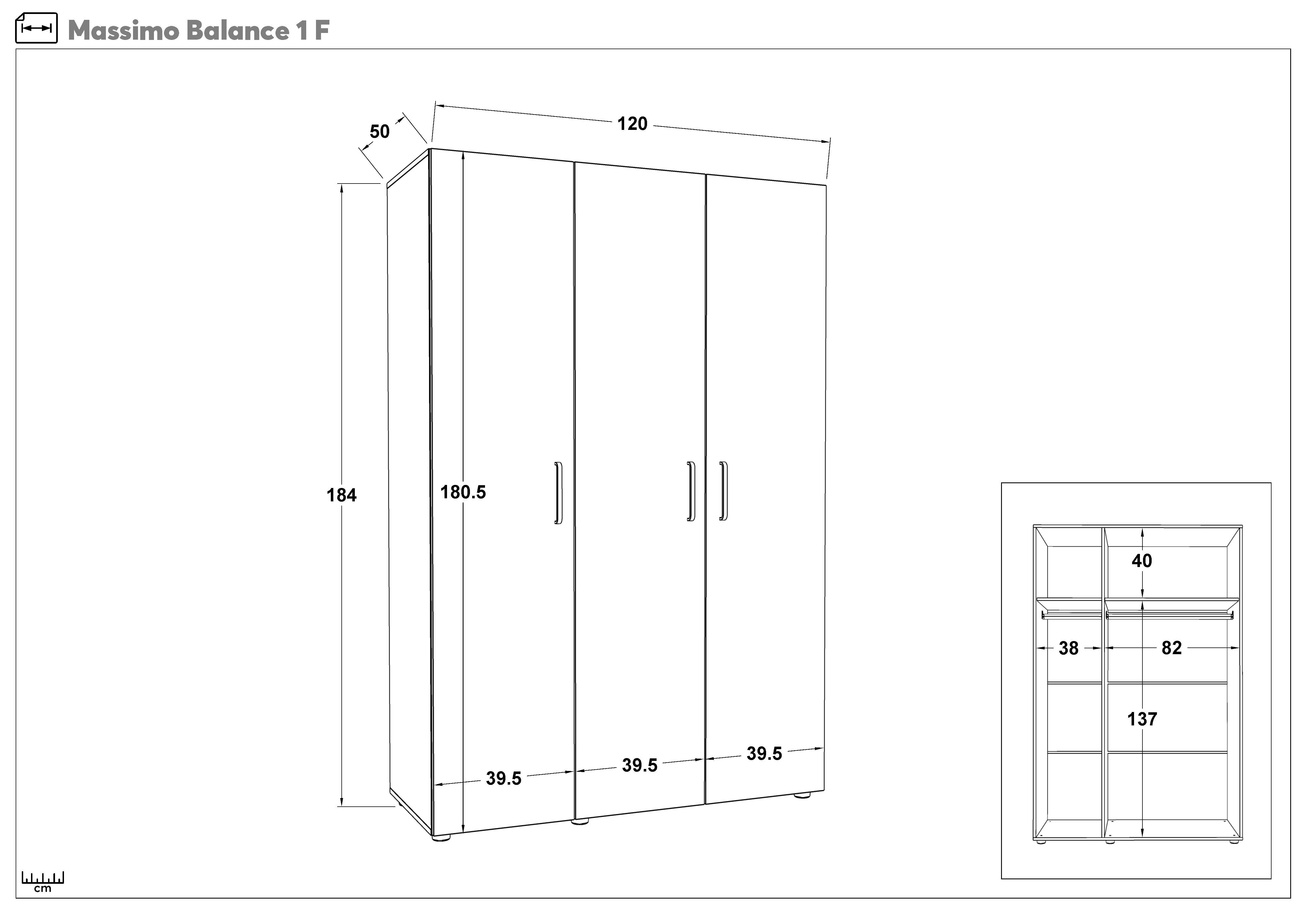 Dulap cu trei usi si bara Masimo Balance 1, alb  2