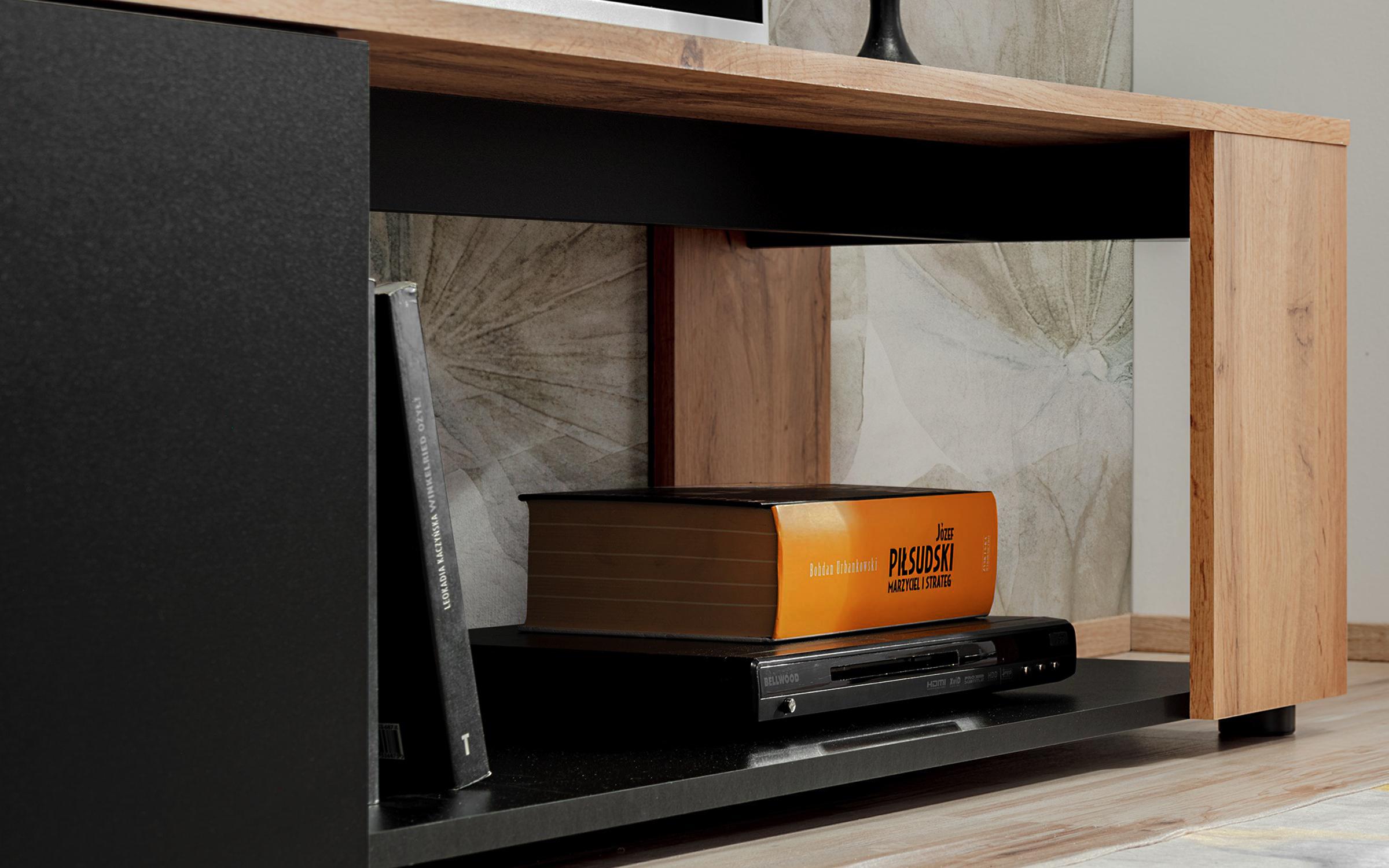 Modul TV Fontera, stejar votan + negru mat  2