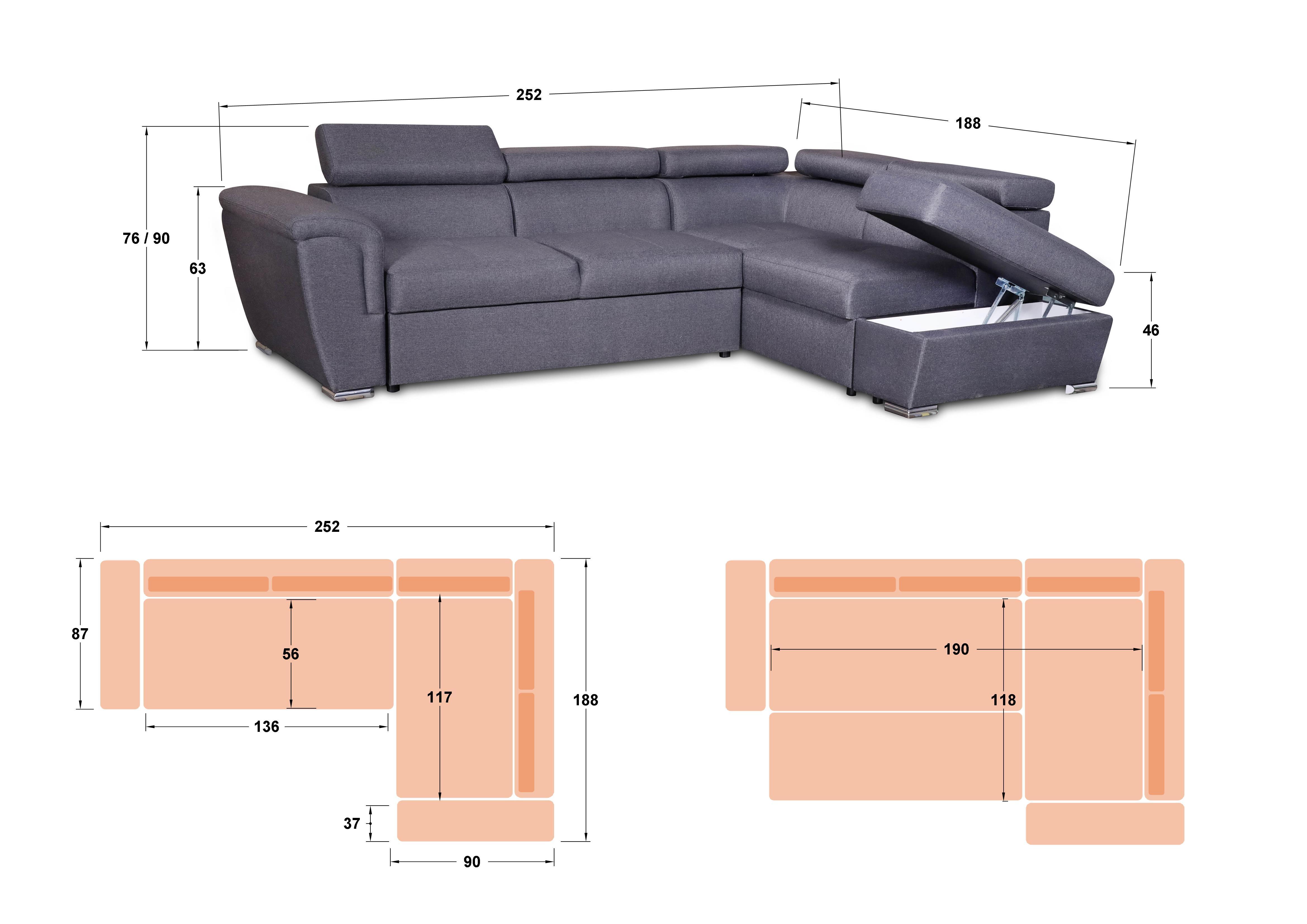 Coltar pentru living Medison, gri inchis  2