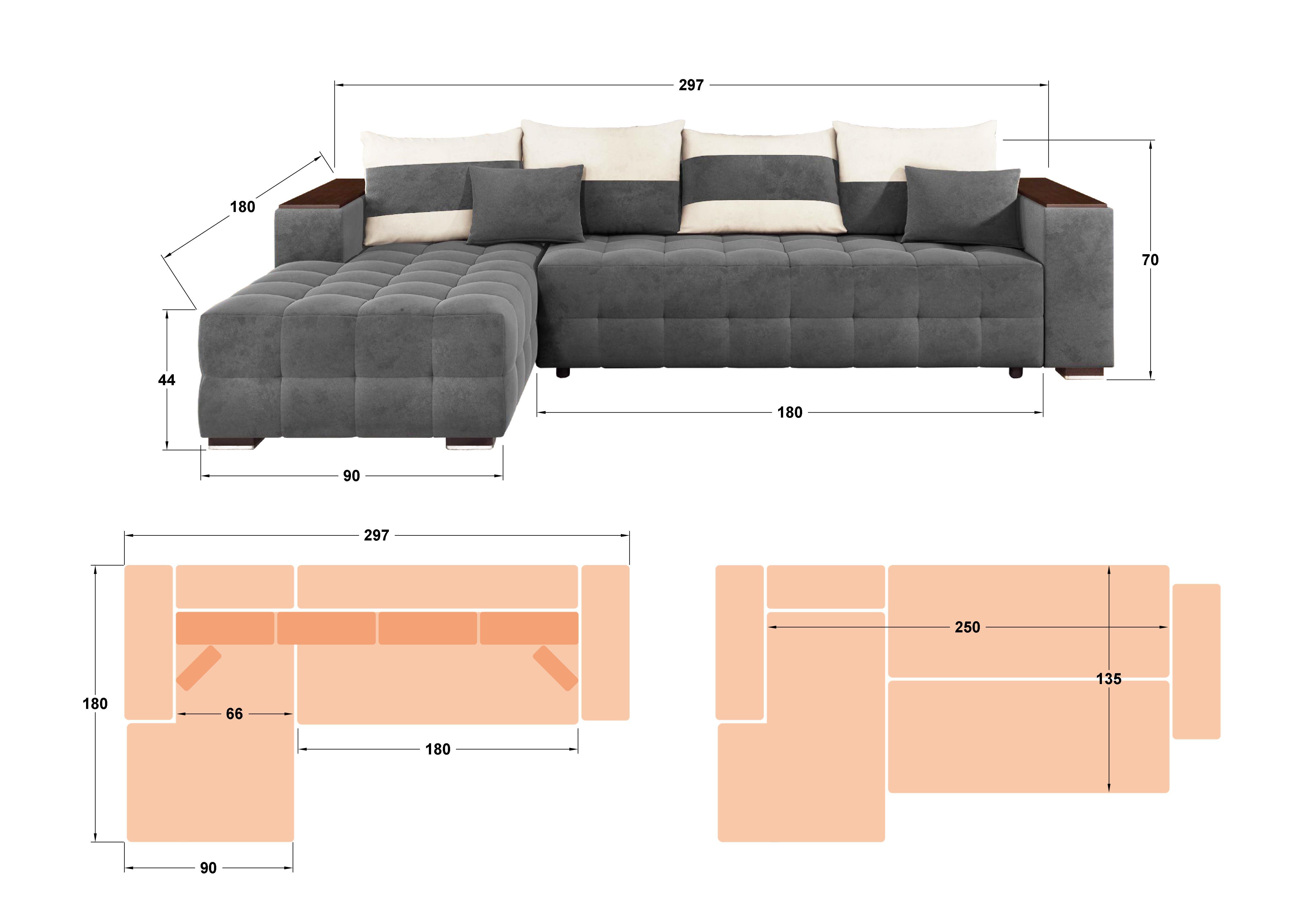 Coltar extensibil Melvin cu brat mini etajera, maro inchis  2