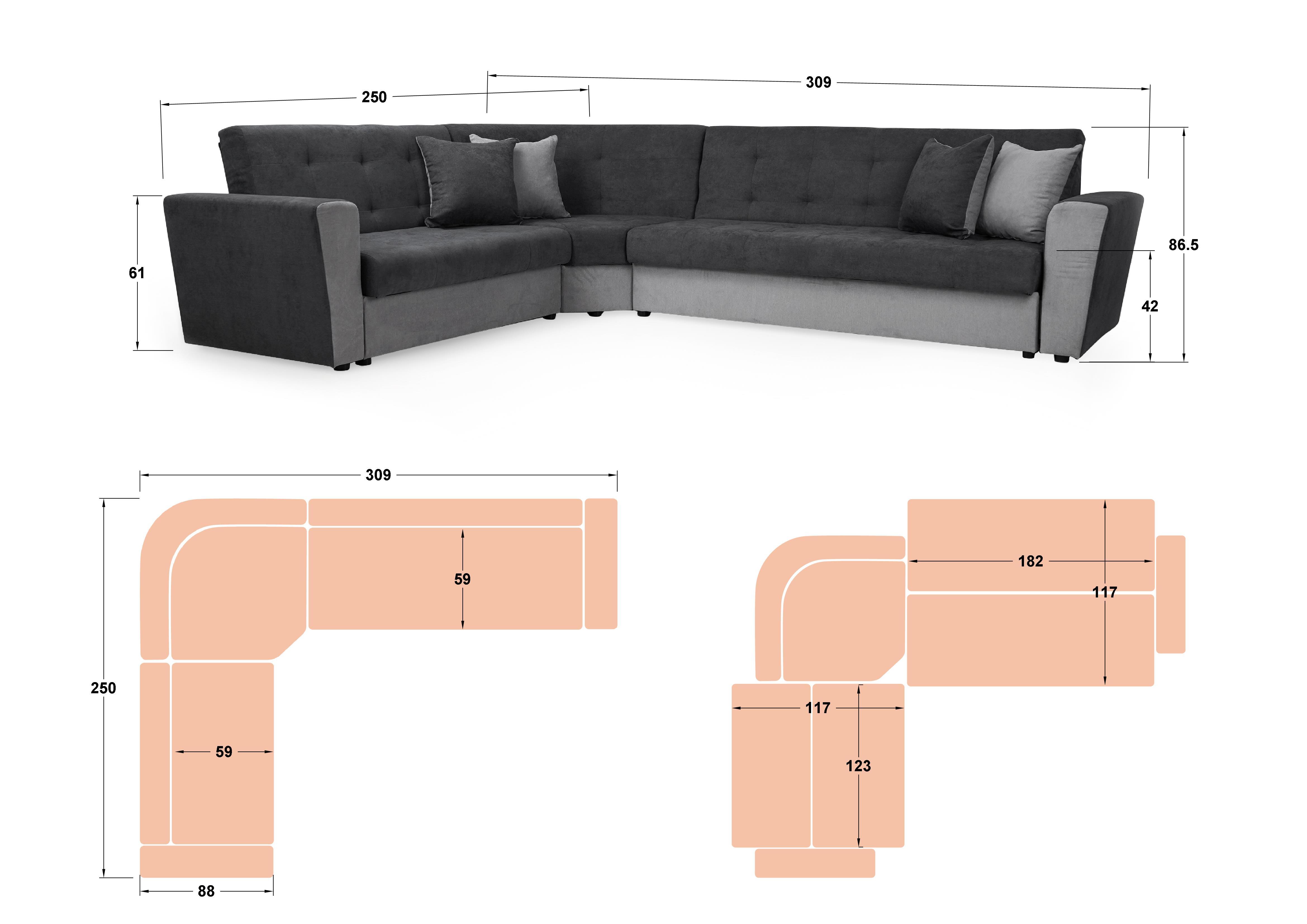 Coltar pentru living  Miravel, gri inchis  + gri deschis  2