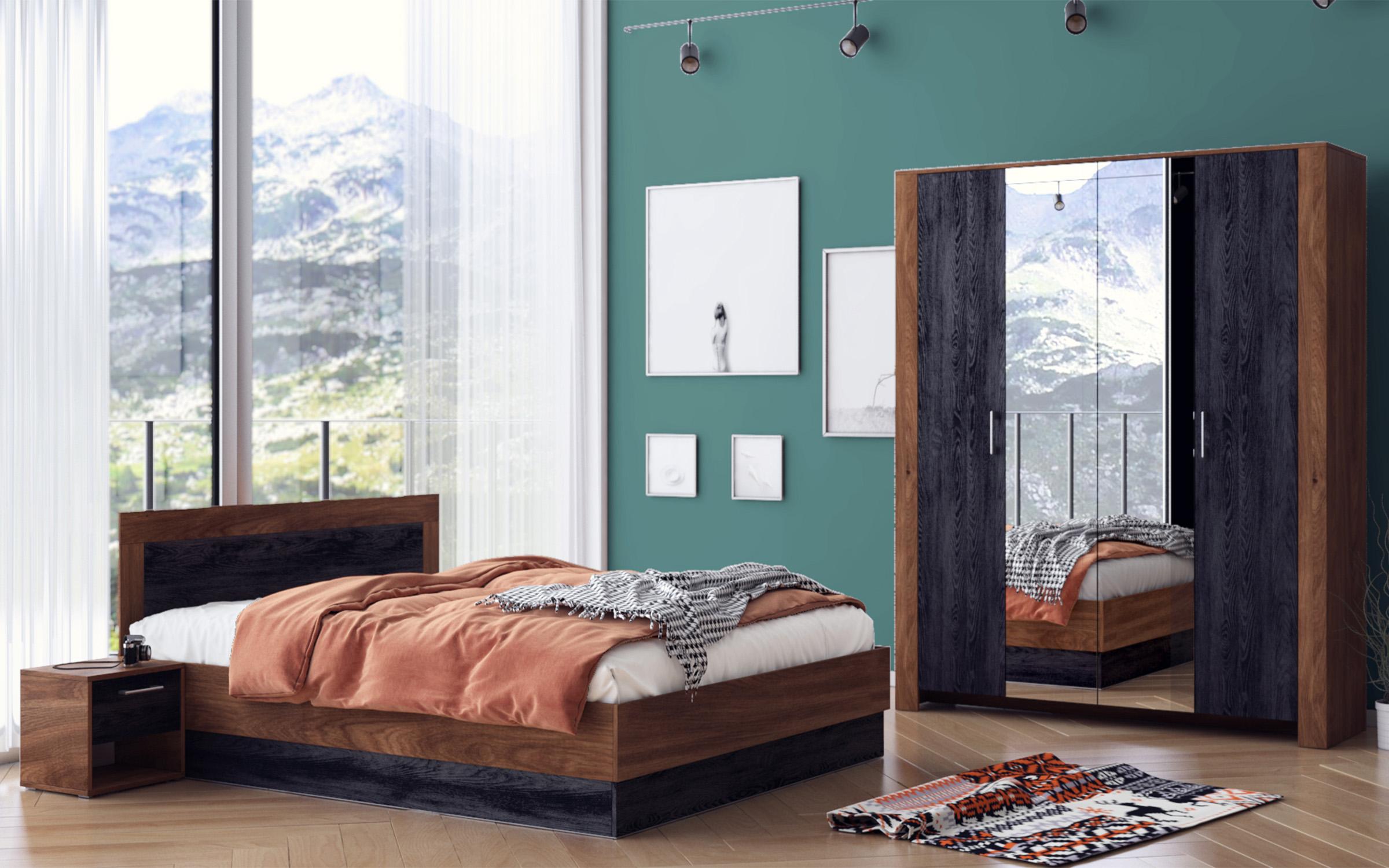 Dulap cu 4 usi Bronx M08, stejar brandy castello + carbon wood  3