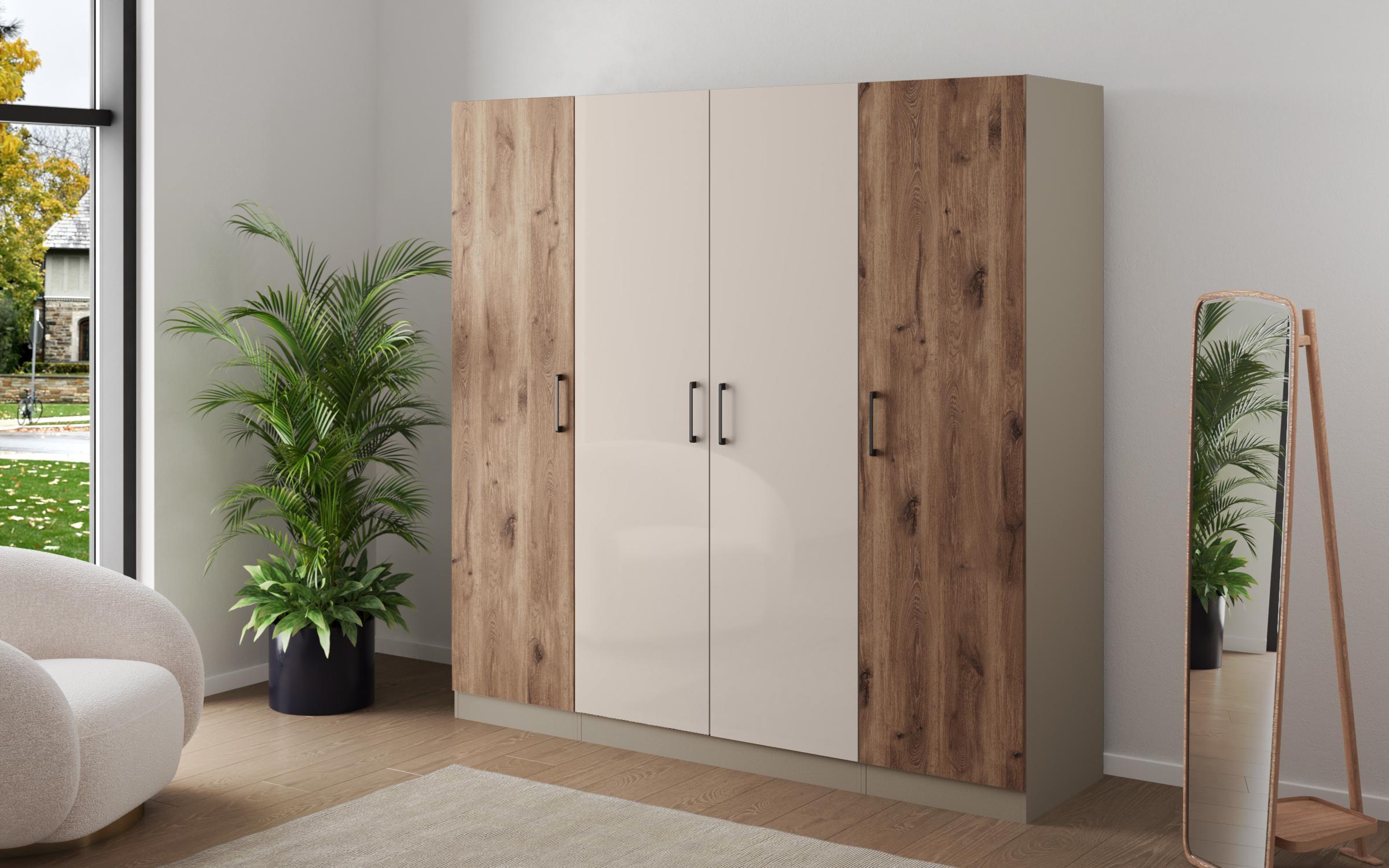 Dulap modular cu balamale, 200 сm Soho Concept 200, stejar scandinav inchis + bej metalic  1