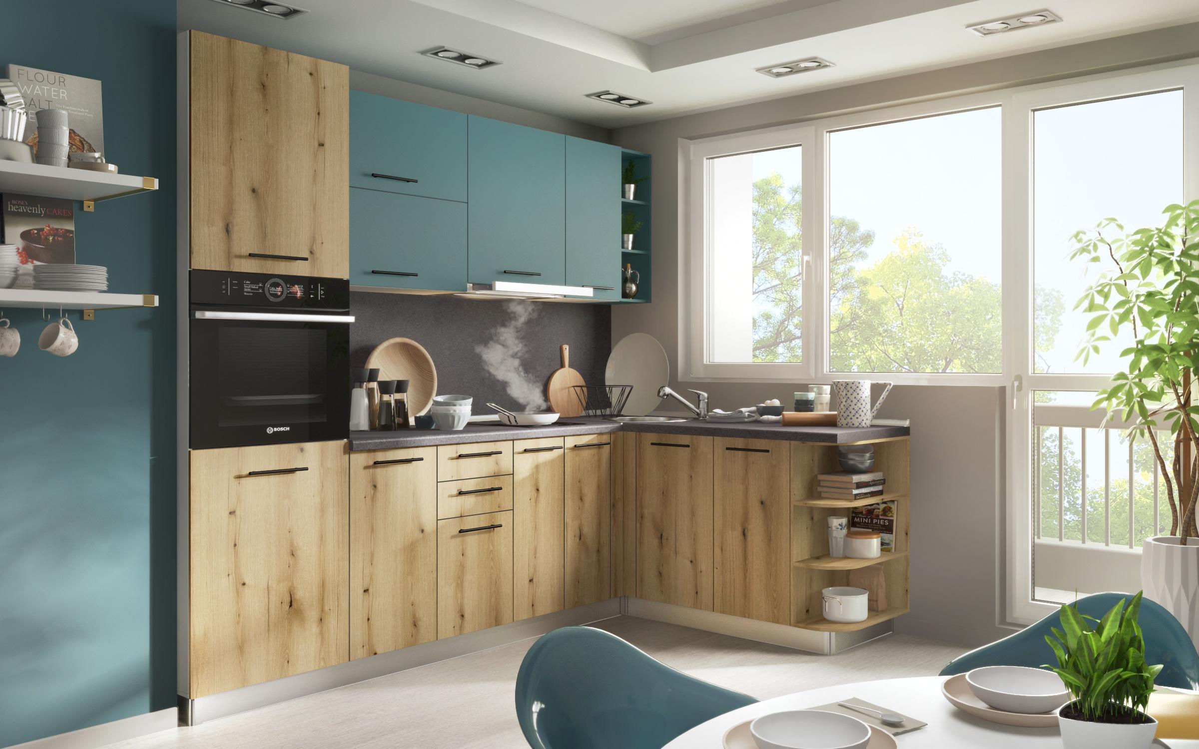 Dulap de bucatarie de  colt exterior,parte inferioara, Dakota 31, petrol  3