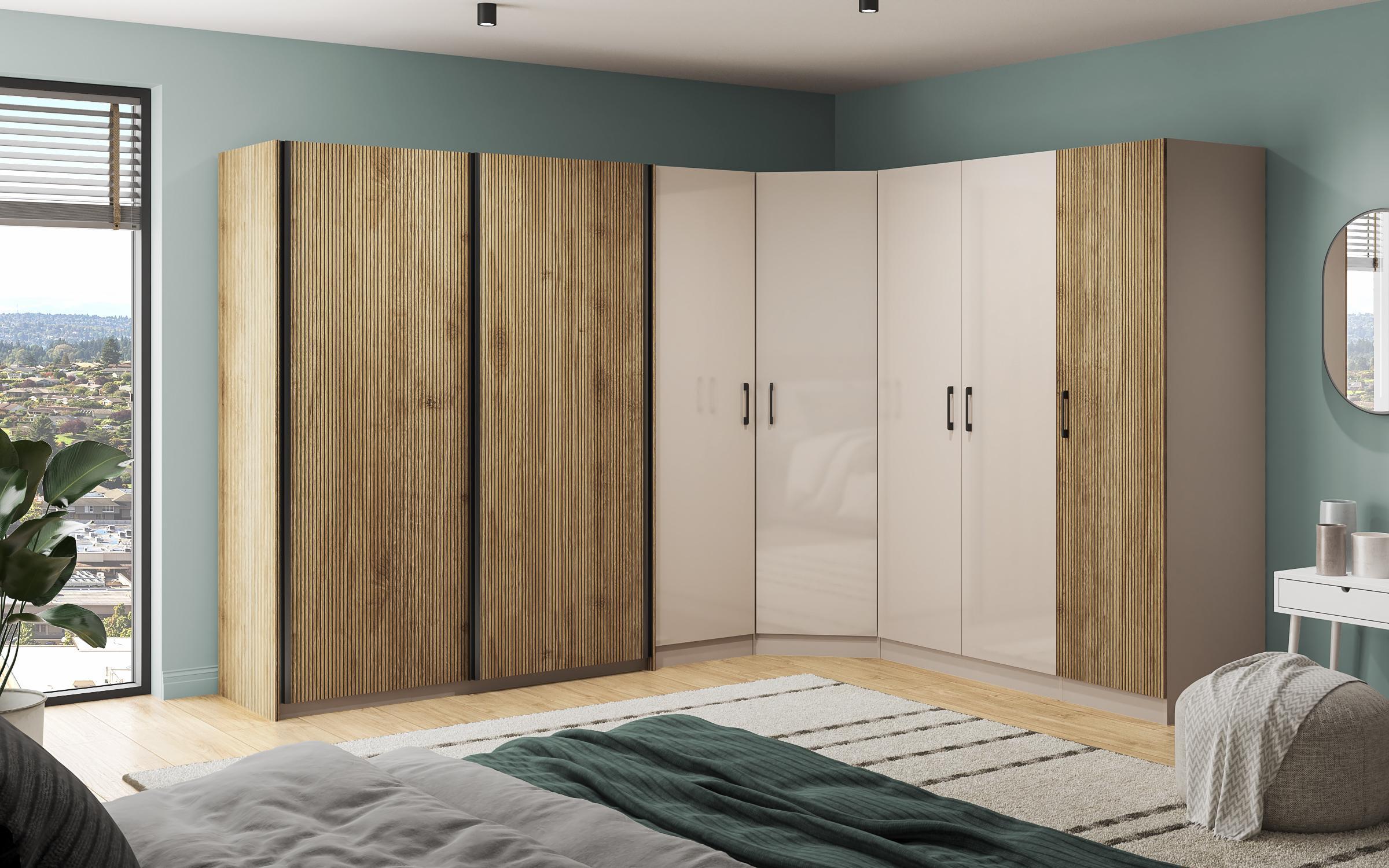 Dulap modular de colt Soho L, cadis + bej metalic  1