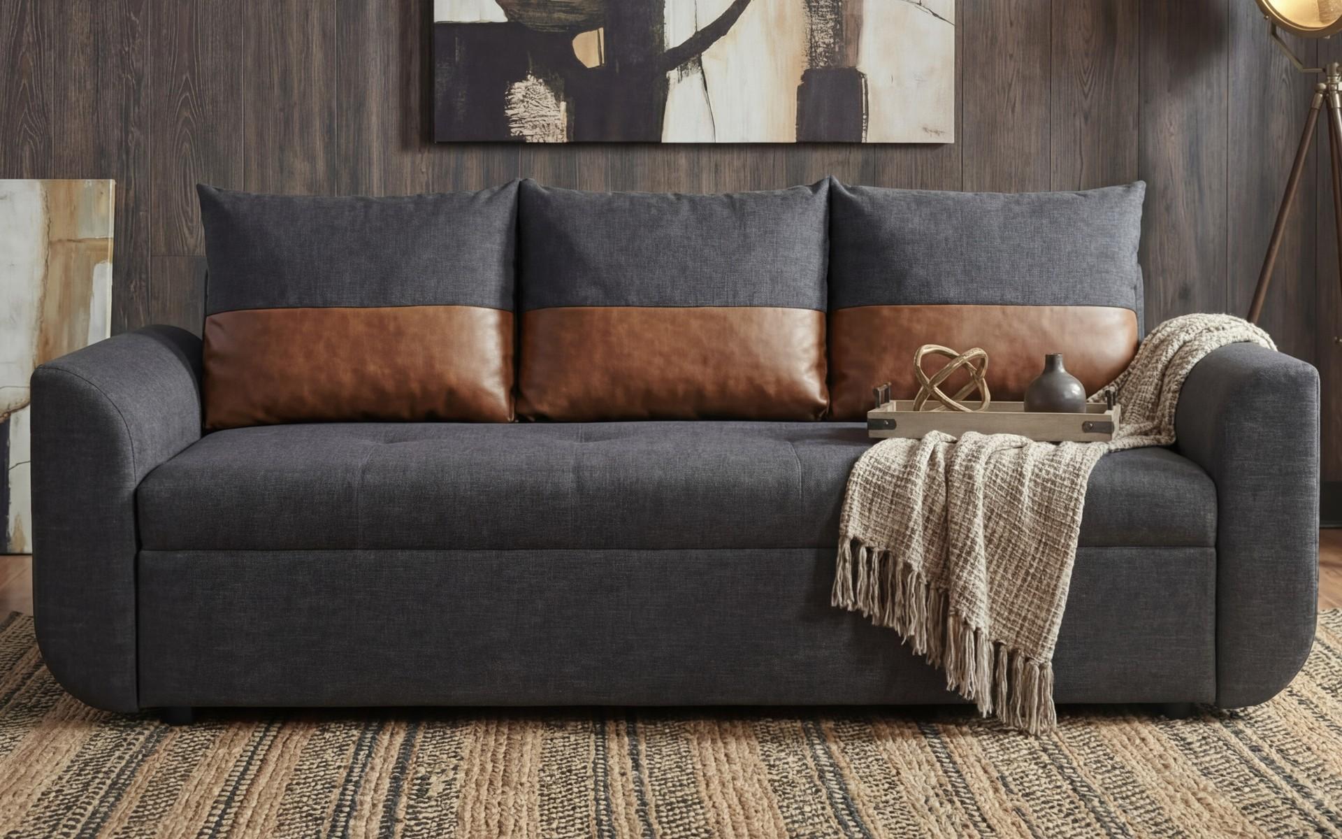 Canapea extensibila cu trei locuri Modus, gri inchis + maro  1