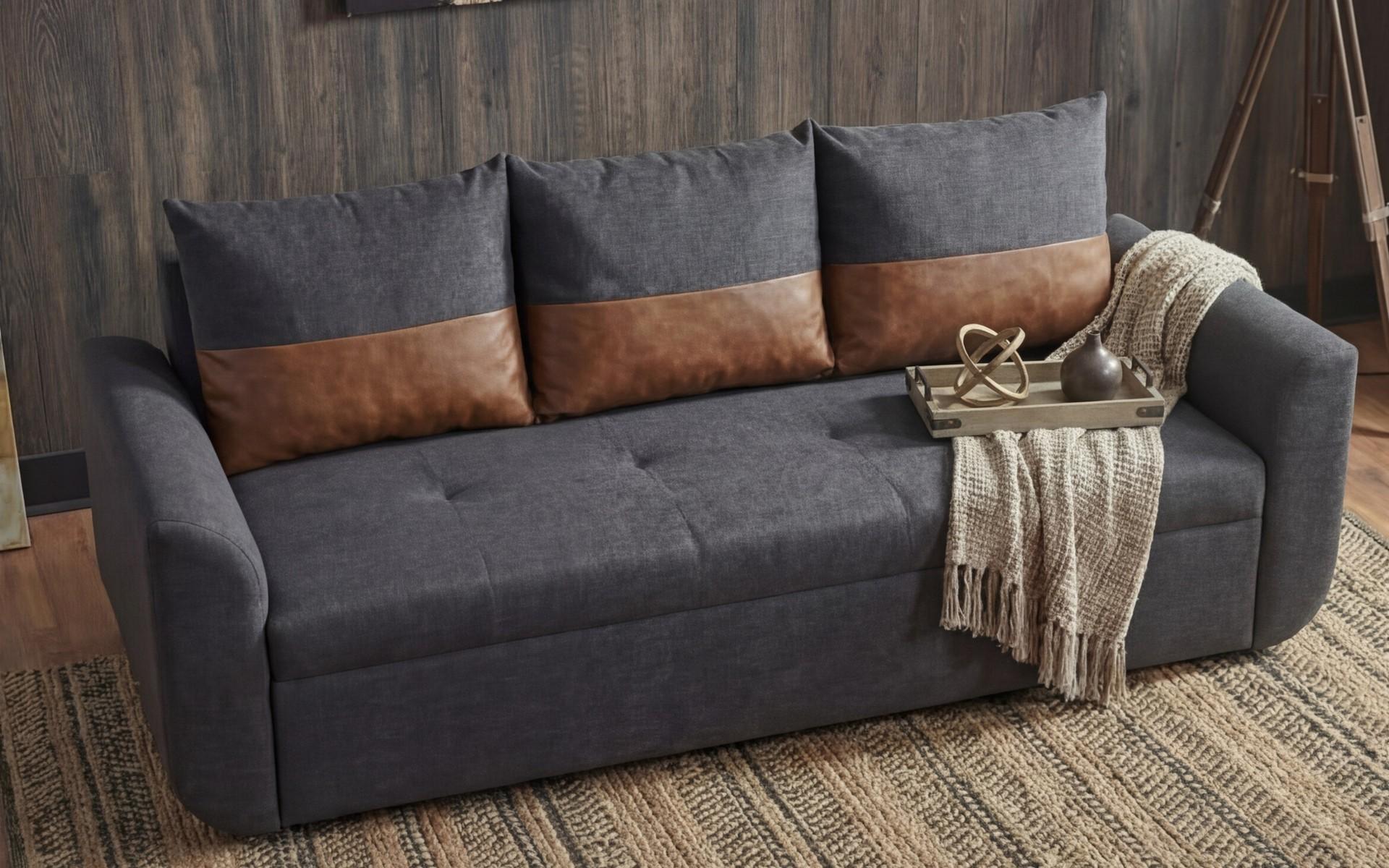 Canapea extensibila cu trei locuri Modus, gri inchis + maro  3