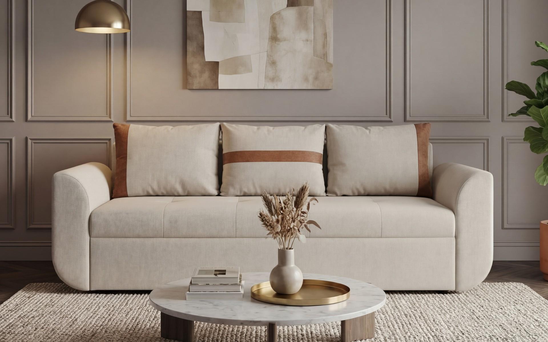 Canapea extensibila cu trei locuri Modus, ecru + portocaliu  1