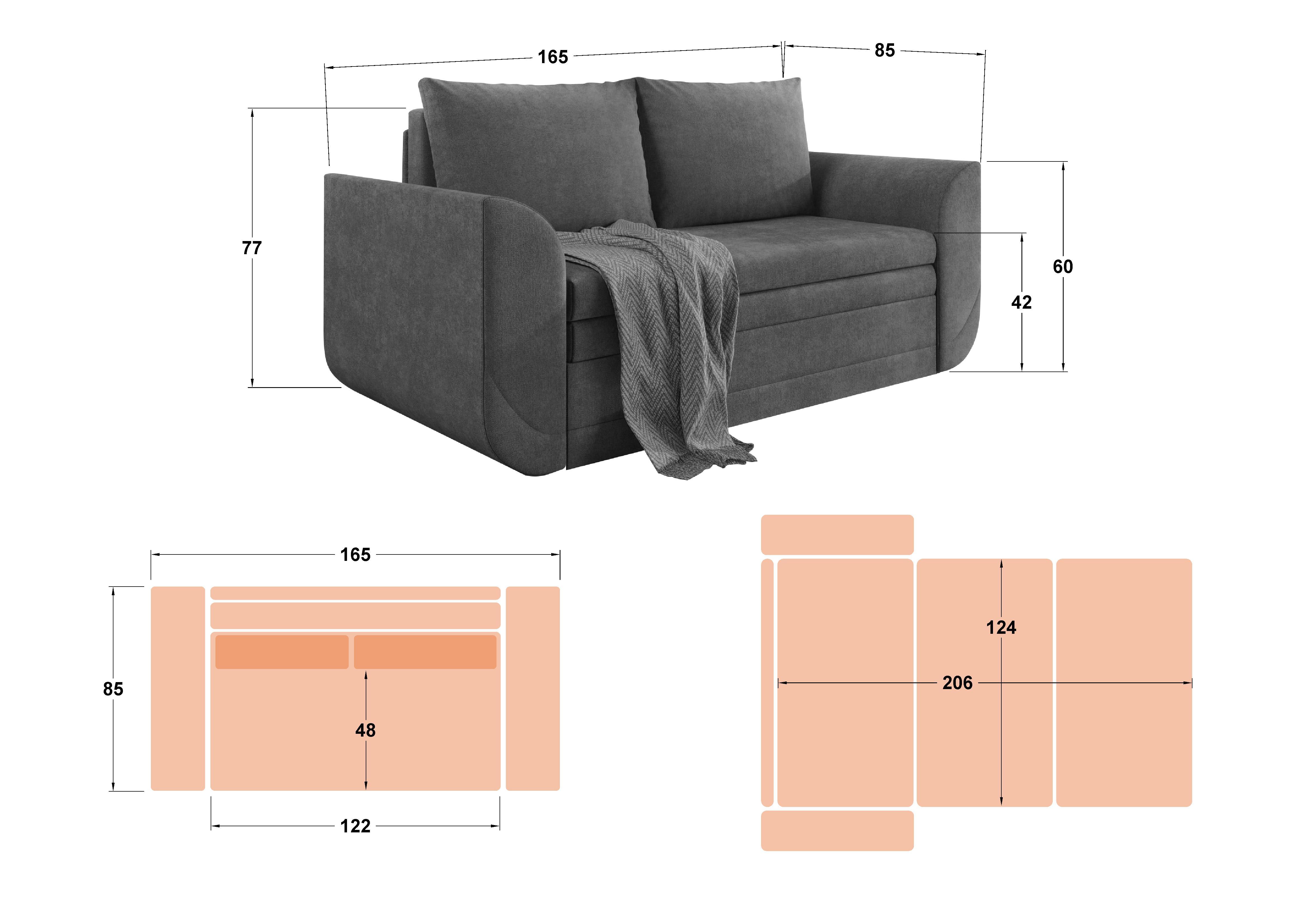 Canapea extensibila Modus cu doua locuri, maro + bej + piele maro  2