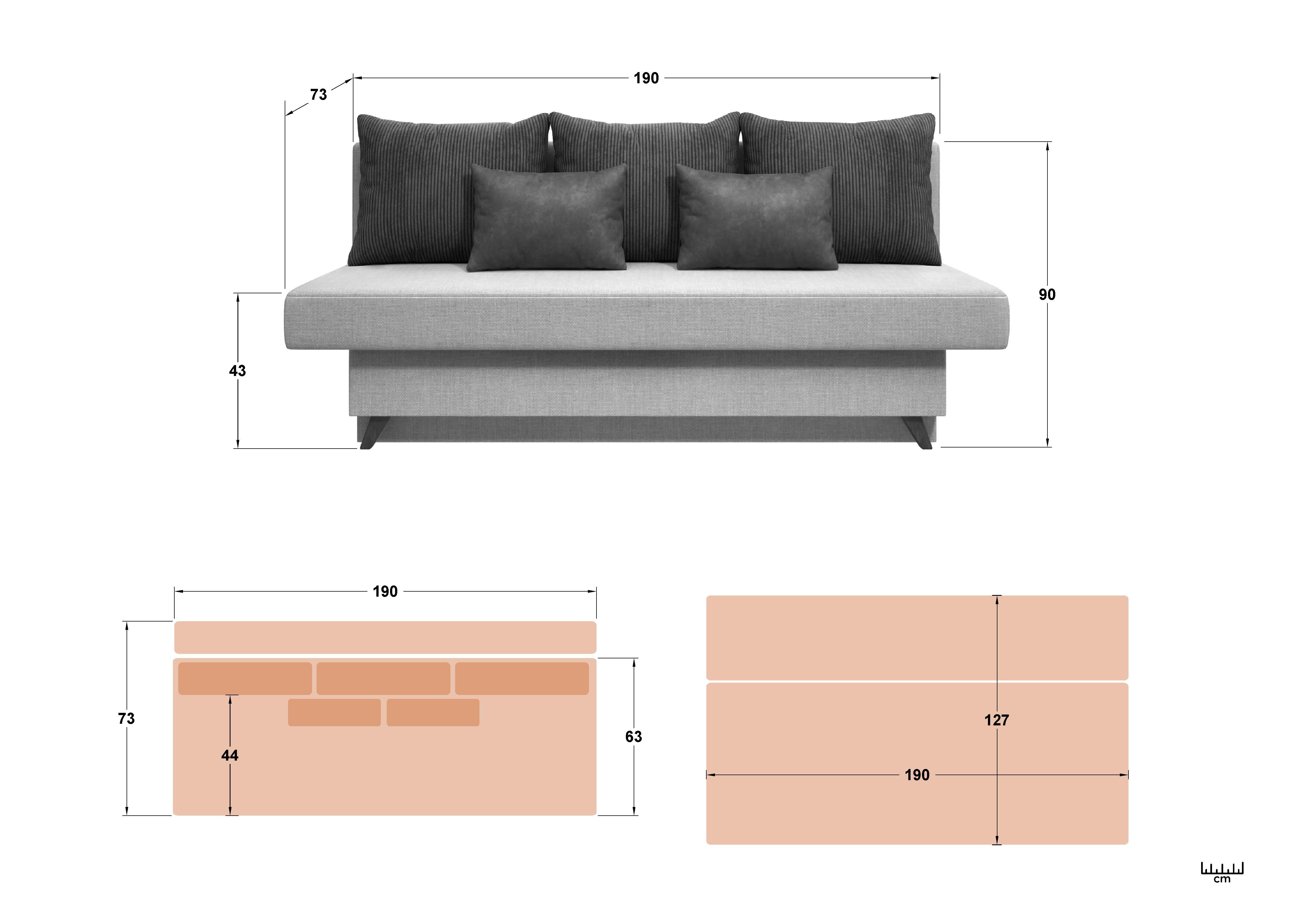 Раскладной диван Монти, бежевый + светло-коричневый + коричневый  2