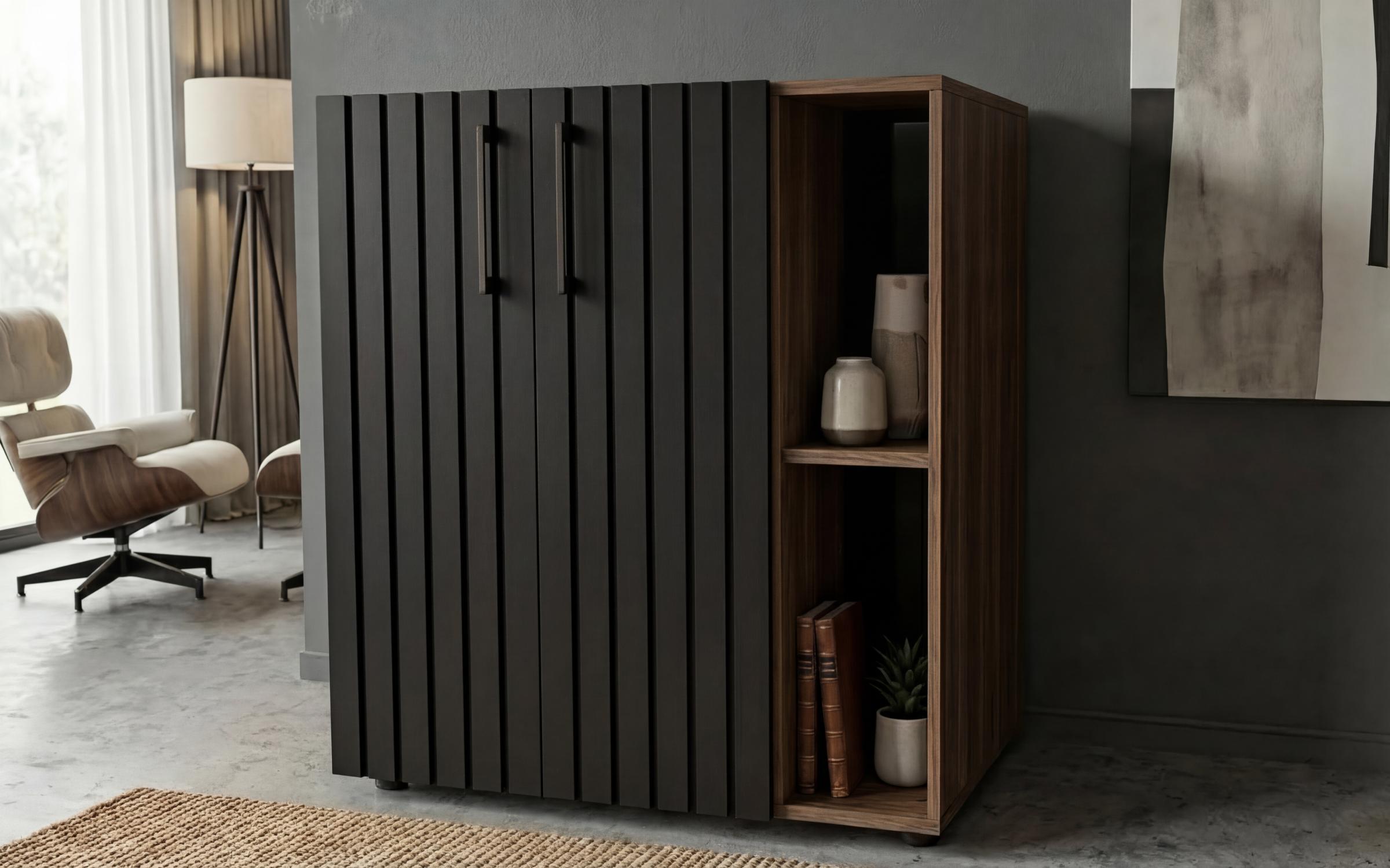 Comoda Nikon, stejar scandinav inchis + catifea neagra  1