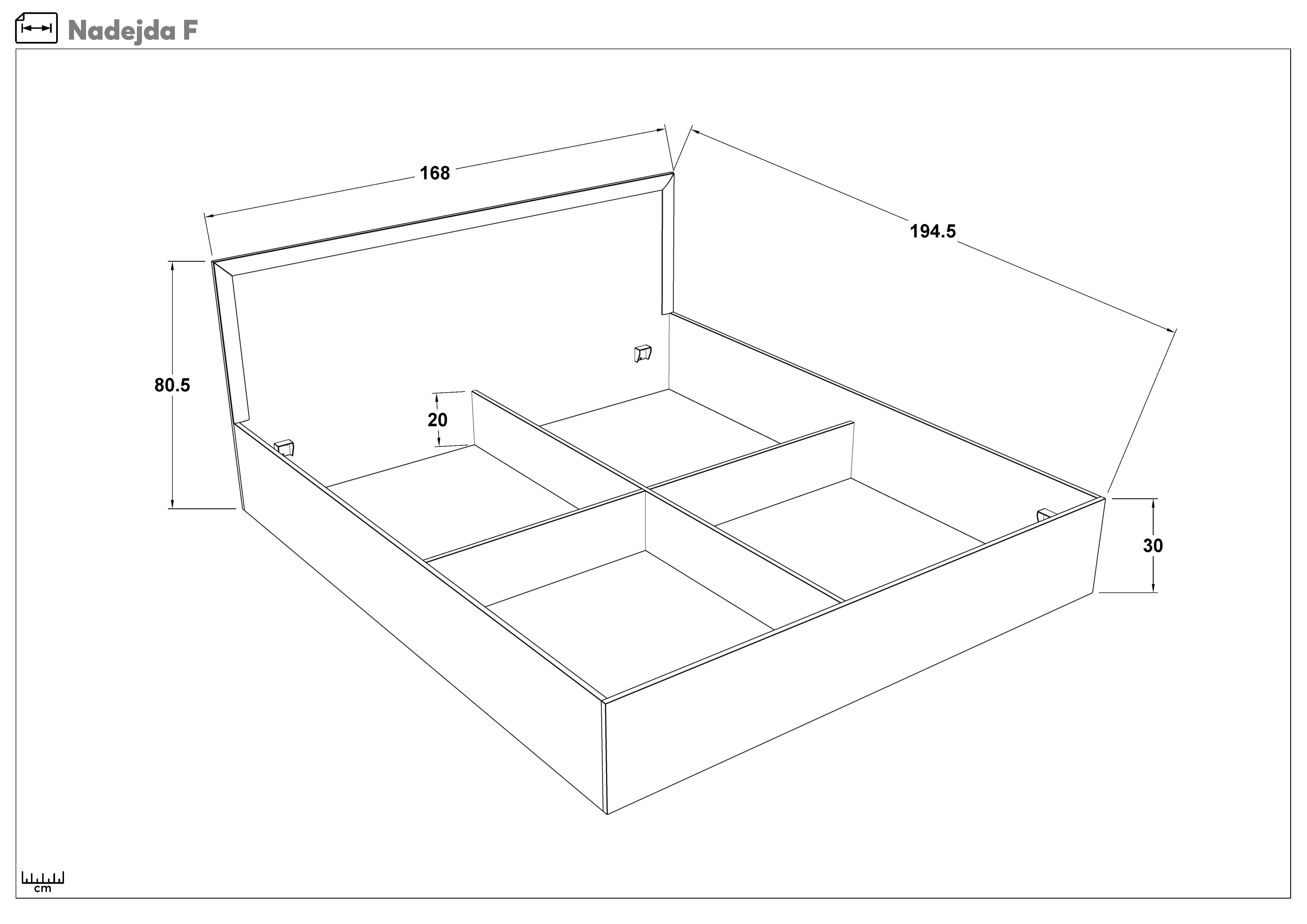 Pat dublu 164/190 Nadejda, wenge + stejar sonoma  2